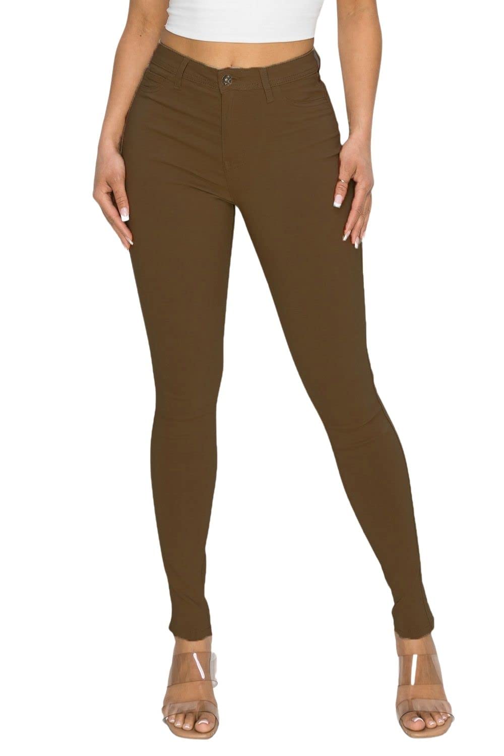 L.B FASHION Women's High Waisted Stretch Skinny Jeans - Plus Size Colored Denim Pants in Black, White & Khaki | Comfortable Slim Fit for Casual Wear, Office & Night Out