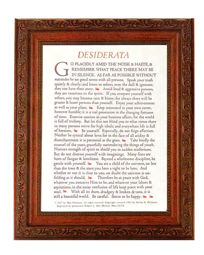 Vintage Desiderata Framed Wall Art - Large Antique Dark Mahogany Picture Frame with Acanthus Leaf Detailing - Perfect for Living Room, Bedroom & Office Decor