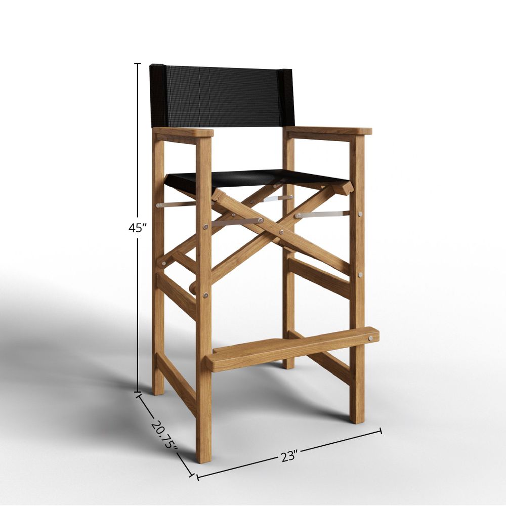 Premium Black Teak Outdoor Bar Height Dining Armchair - Weather-Resistant Patio Bar Stool for Backyard, Deck, Poolside & Restaurant Use