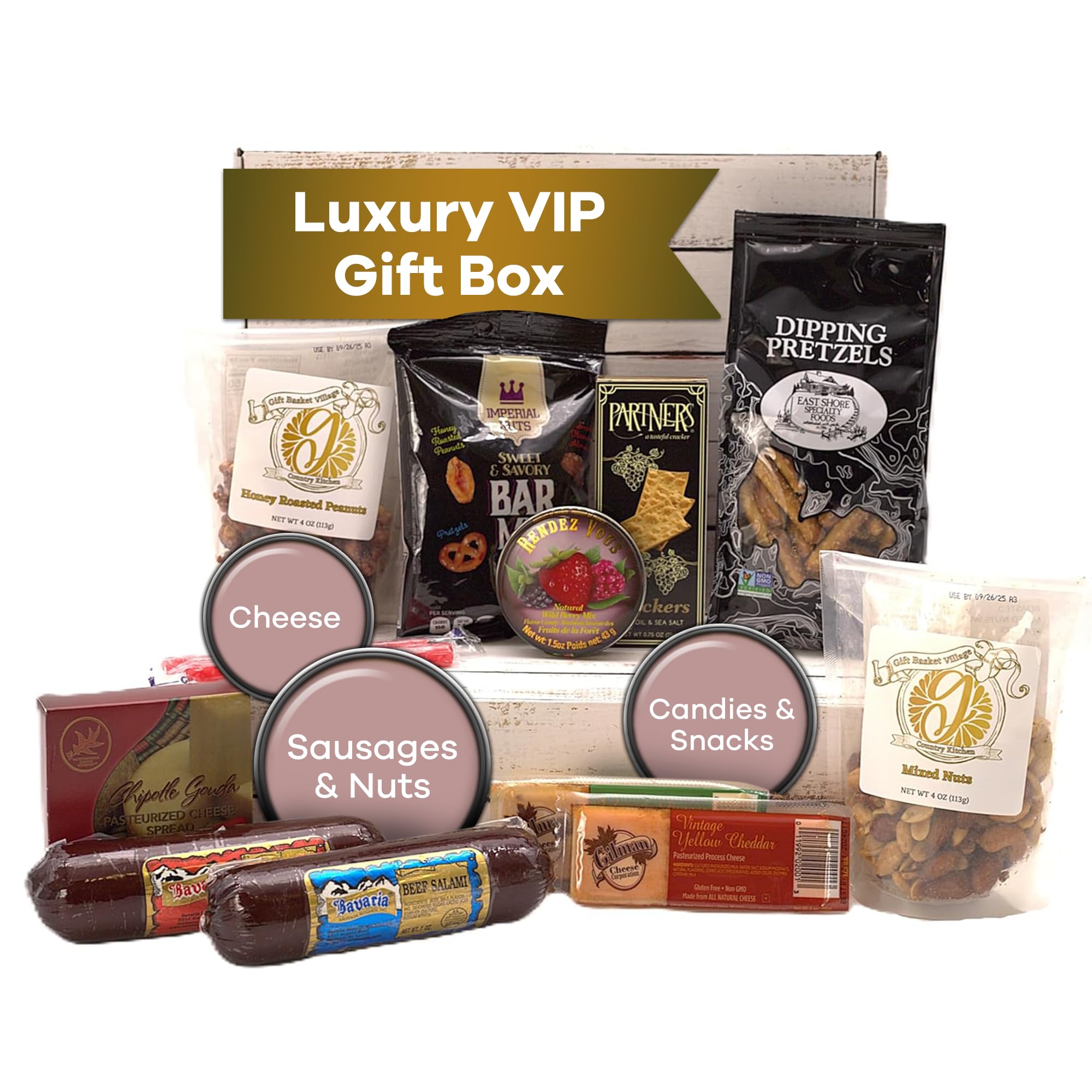 Premium Gourmet Gift Basket - Deluxe Assortment of Sausages, Nuts, Cheese, Candies & Snacks | Perfect for Holidays, Corporate Gifts, Birthday Presents & Special Occasions