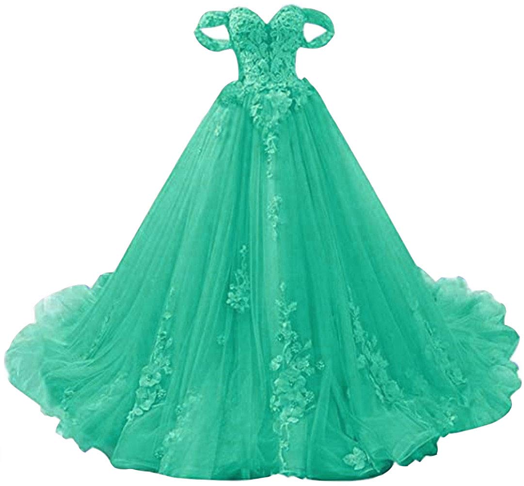 Emanni Women's Off The Shoulder Sweet 16 Quinceanera Dress - Elegant Lace Long Prom Ball Gown for Formal Dances, Weddings & Special Occasions