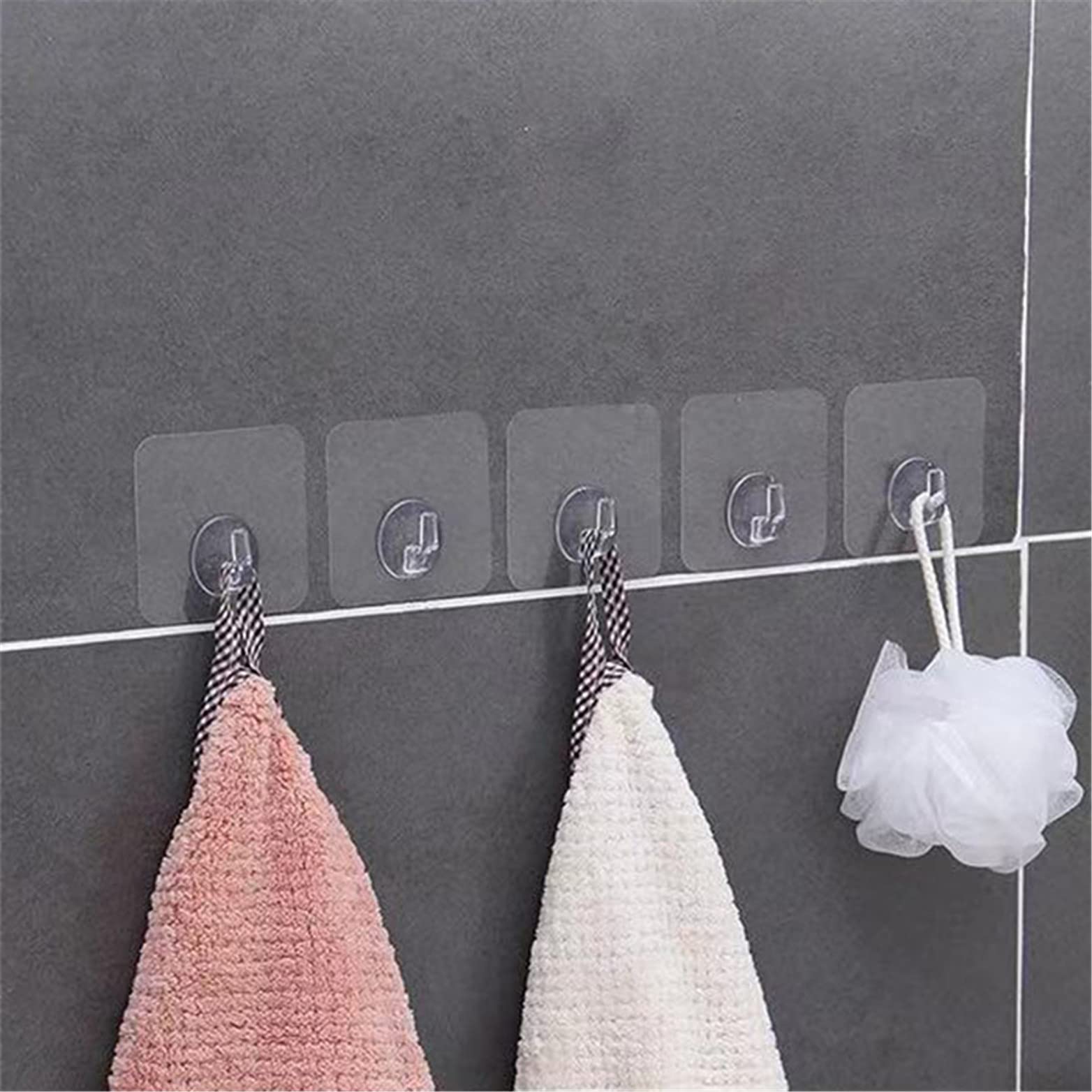 Transparent Reusable Wall Hooks - Heavy Duty Self Adhesive Hangers for Bathroom, Kitchen, Office - 10 Pack - Perfect for Hanging Towels, Keys, Coats & Decor