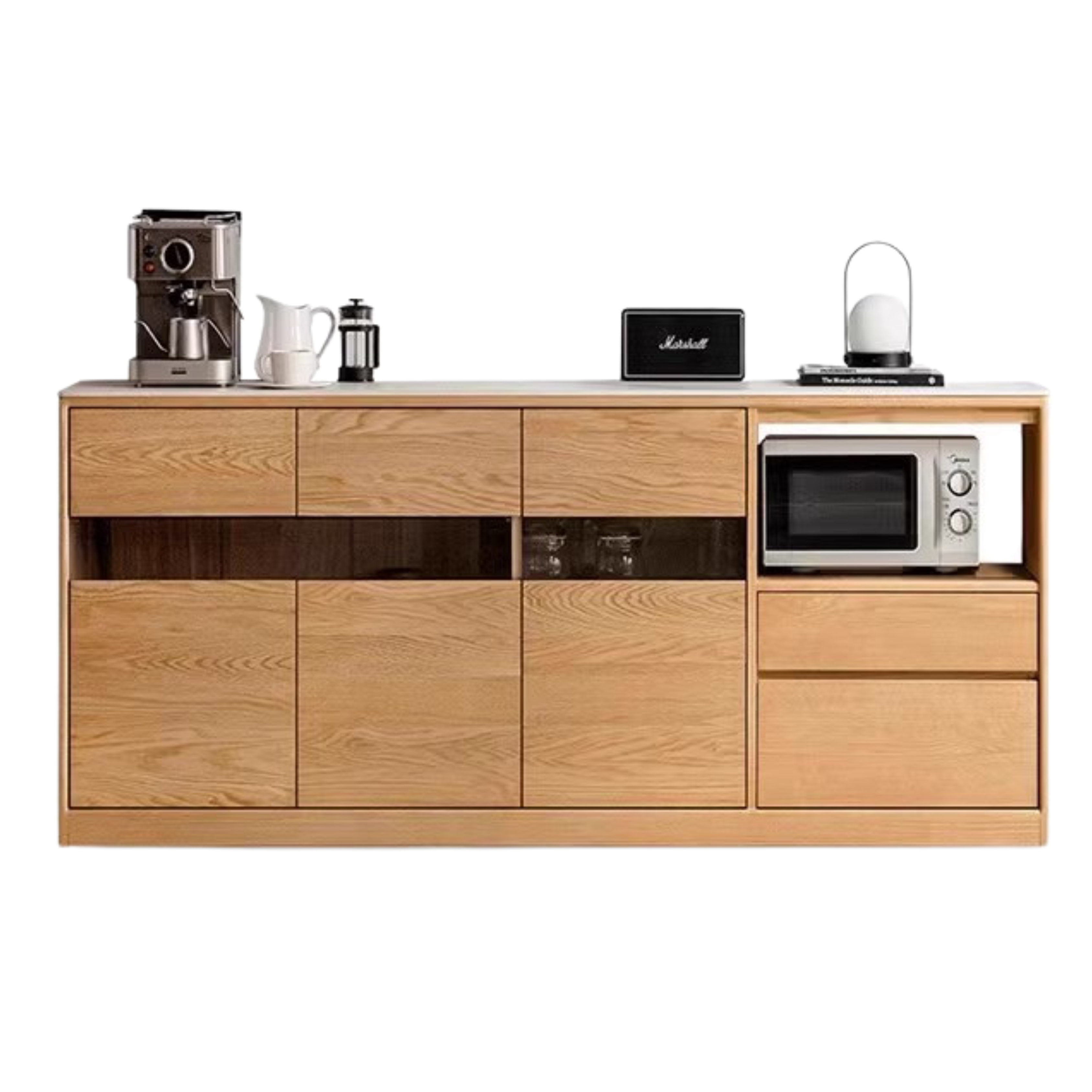 Oak Solid Wood Nordic Sideboard with Slate Top - Modern Buffet Cabinet for Dining Room, Living Room & Entryway Storage
