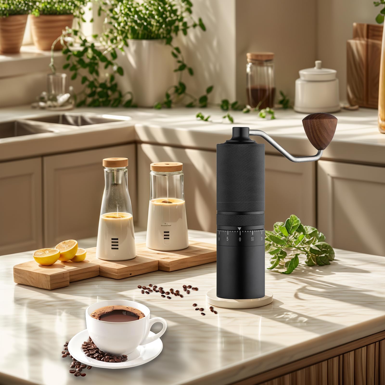 Premium Manual Coffee Grinder - Adjustable Stainless Steel Burr with Reticulate Design for Espresso, French Press & Pour Over | Perfect for Home, Office, Travel & Camping | Durable Black Coffee Mill