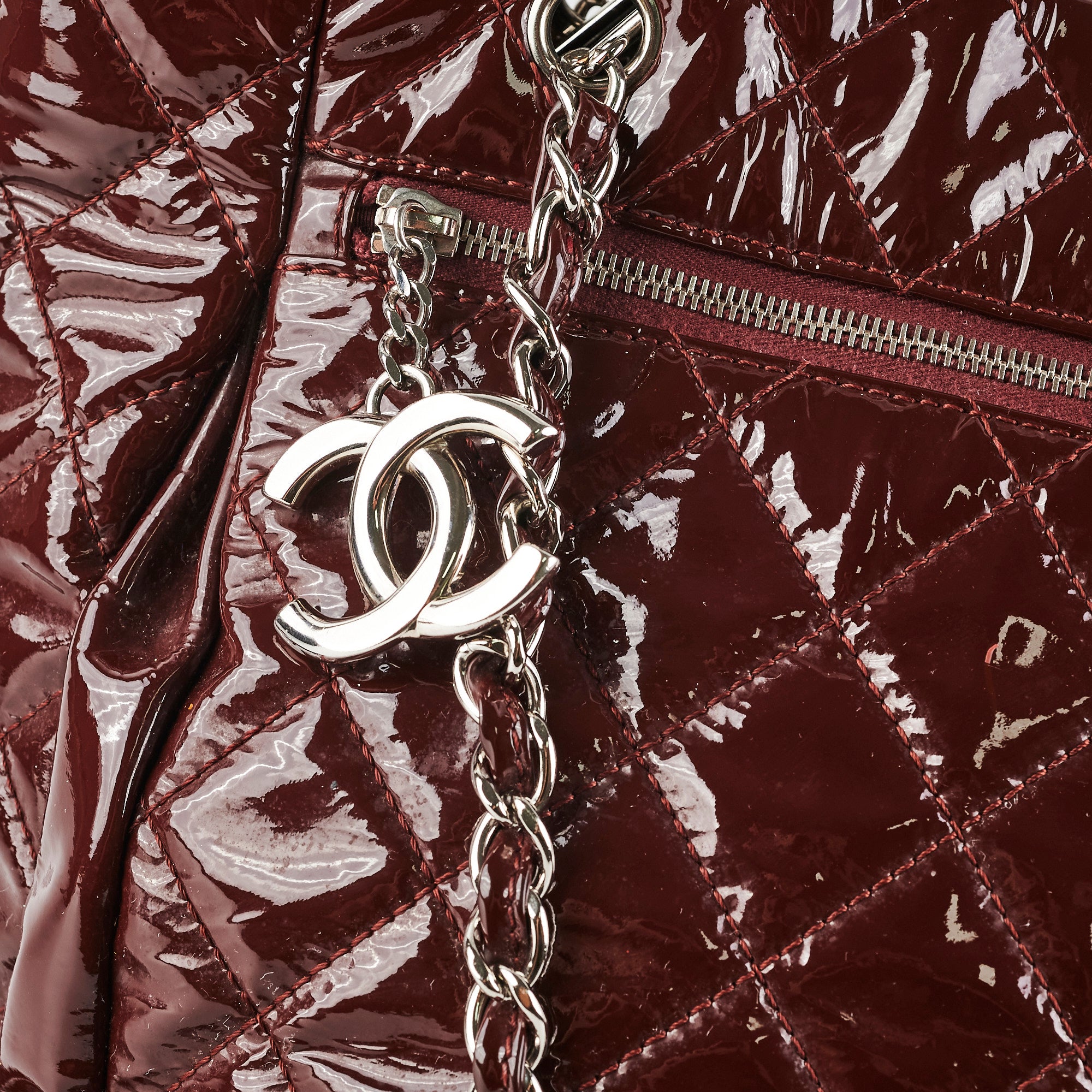 Chanel Quilted Patent Leather Large Tote Bag in Burgundy - Luxury Designer Handbag for Women, Perfect for Work, Travel & Everyday Use
