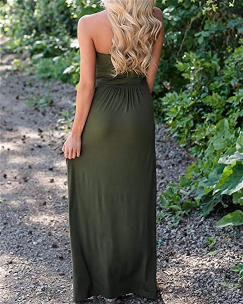 PRIMODA Women's Strapless Tube Top Maxi Dress - Floral Boho Beach Dress with Pockets | Summer Vacation, Pool Party, Beach Wedding, Casual Outing