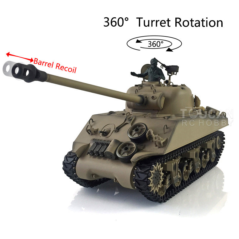 1/16 Scale 7.0 Henglong Plastic M4A3 Sherman RC Tank Model 3898 with 360° Rotating Turret, Barrel Recoil & Smoke Effects - Remote Control Battle Tank for Outdoor Play, Military Collection and Wargaming Scenes
