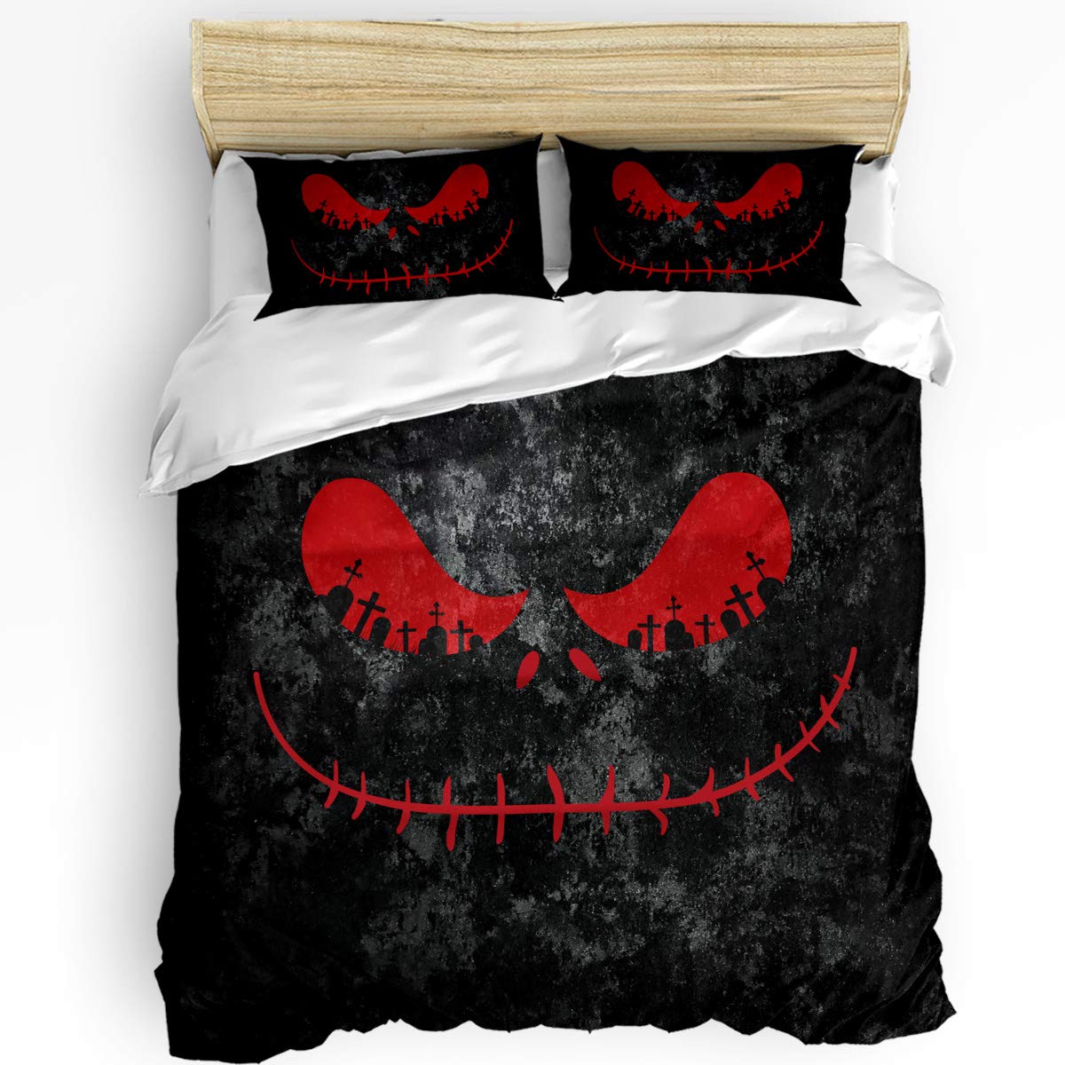 Halloween Horror Face 3-Piece Queen Bedding Set - Ghost Devil Print Comforter, Duvet Cover & 2 Pillowcases for Kids, Teens & Adults | Spooky Bedroom Decor for Halloween Parties & Themed Rooms