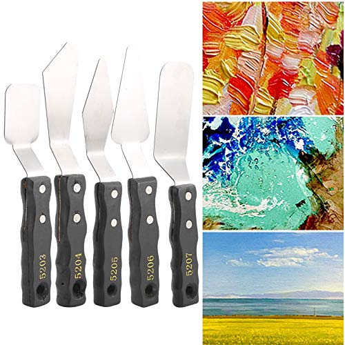 5-Piece Stainless Steel Palette Knives Set with Black Wood Handle - Artist Paint Spatula for Acrylic, Oil & Watercolor Painting - Perfect for Canvas Art, Mixing Colors & Texture Creation