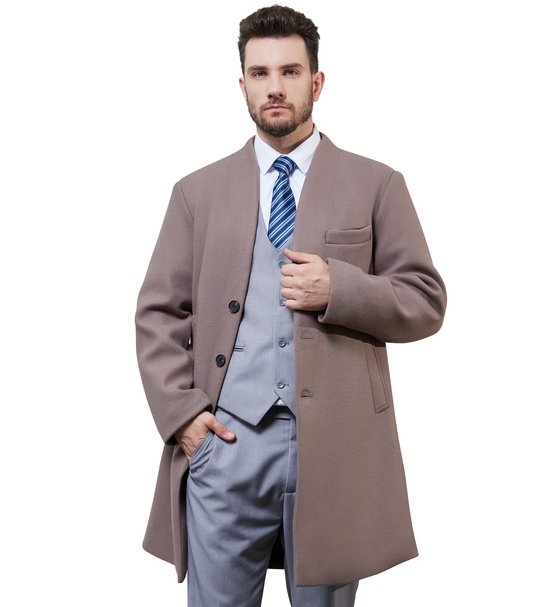 WULFUL Men's Wool Trench Coat - Slim Fit Winter Overcoat for Business & Casual Wear | Warm Wool Blend Jacket for Office, Travel & Outdoor Activities