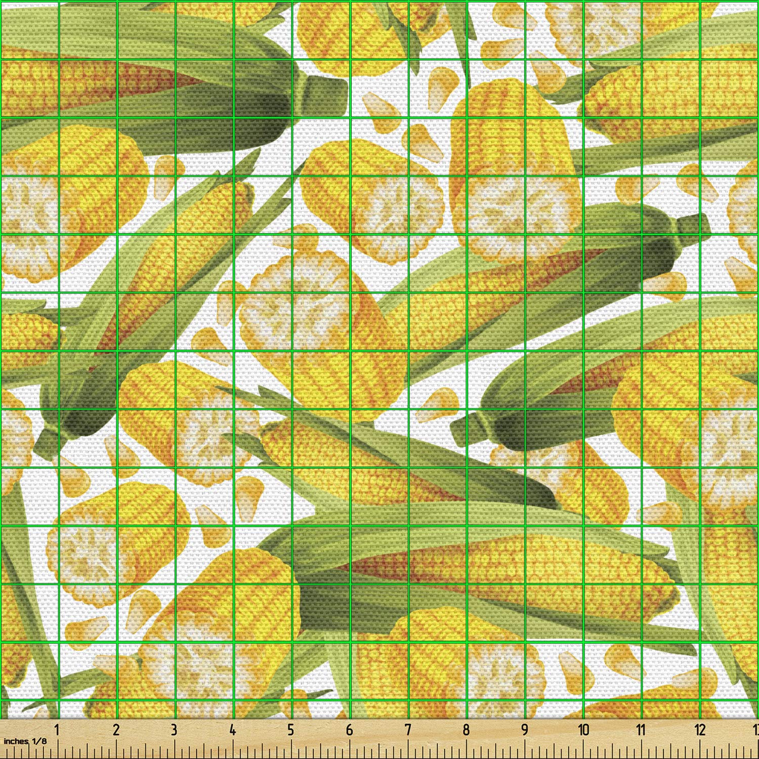 Ambesonne Corn Fabric - 5 Yards, Yellow Green White for Upholstery & Home Decor - Kitchen & Farmhouse Style