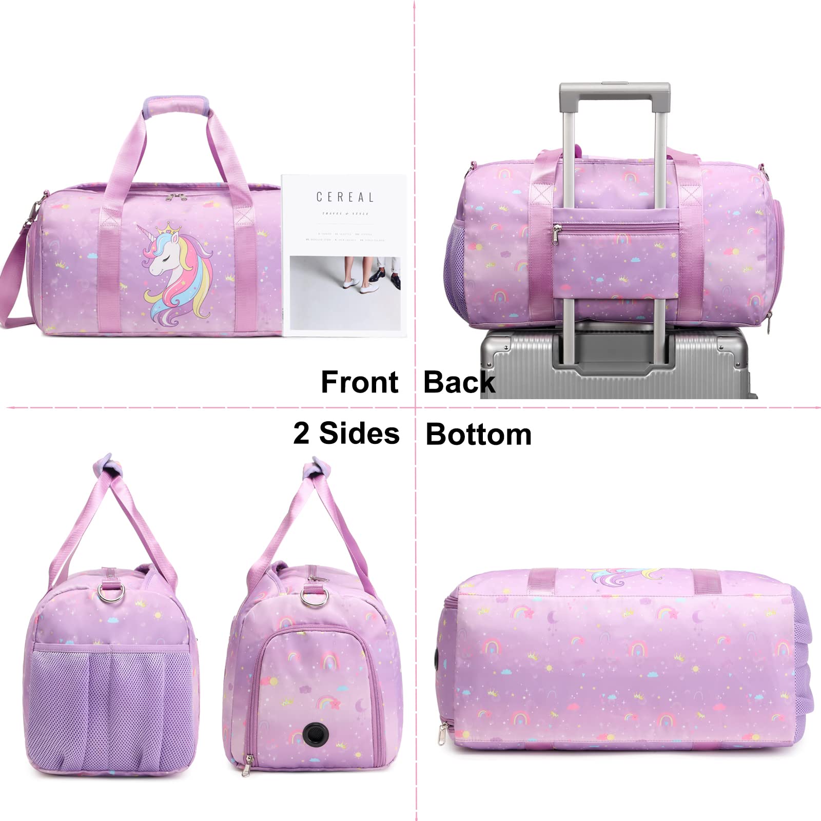 Girls Sports Duffel Bag - Gym & Dance Weekender with Shoe Compartment | Perfect for Travel & Ballet Practice