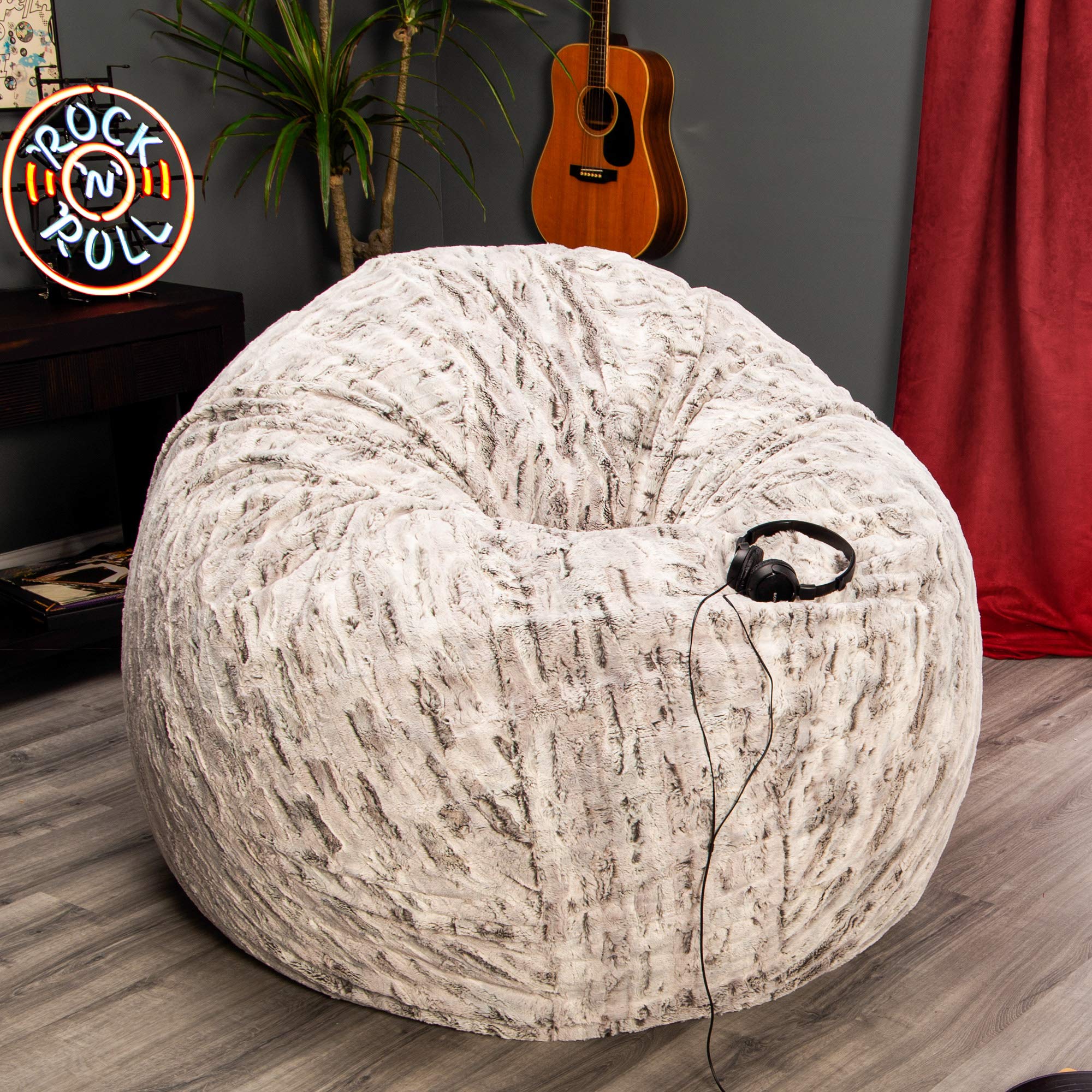 Jaxx 6 Foot Cocoon - Extra Large Bean Bag Chair for Adults & Teens, Premium Luxe Faux Fur Cover - Silver Fox Grey - Perfect for Living Room, Bedroom, Game Room & Dorm Relaxation