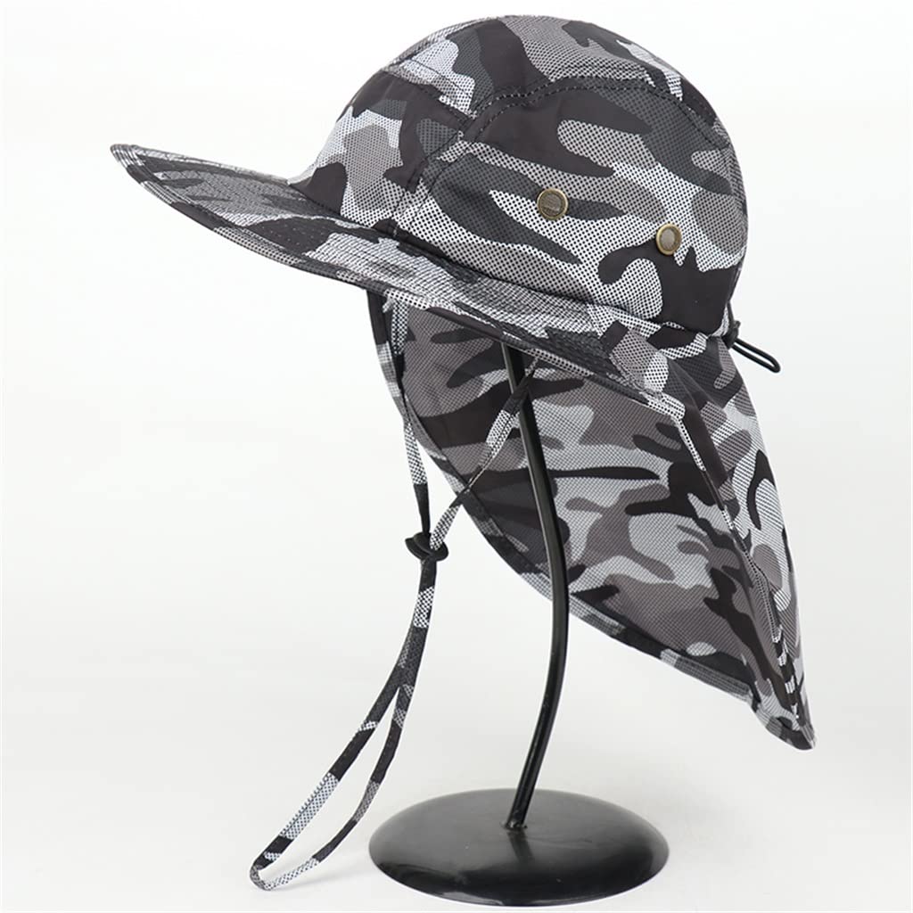 UPF50+ Sun Hat for Men & Women - Breathable Mesh Wide Brim Bucket Cap with Neck Flap - UV Protection Fishing Hat Foldable for Outdoor Activities (Gray, 54-60cm) - Perfect for Beach, Hiking, Gardening & Summer Travel