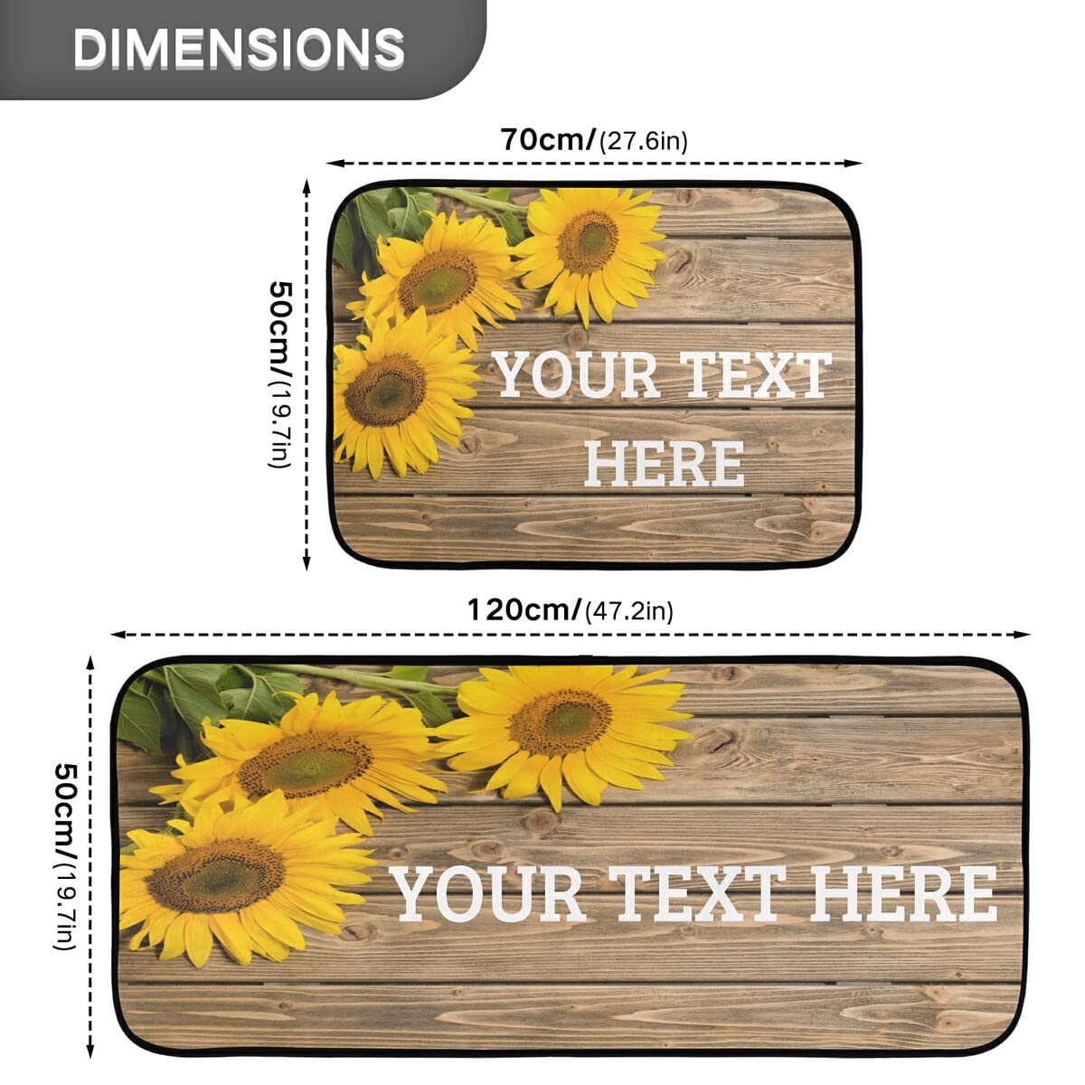 Custom Sunflowers Kitchen Rugs and Mats Set - 2 Piece Non-Slip Washable Runner Rug for Kitchen Floor, Laundry Room, and Home Decorative Use