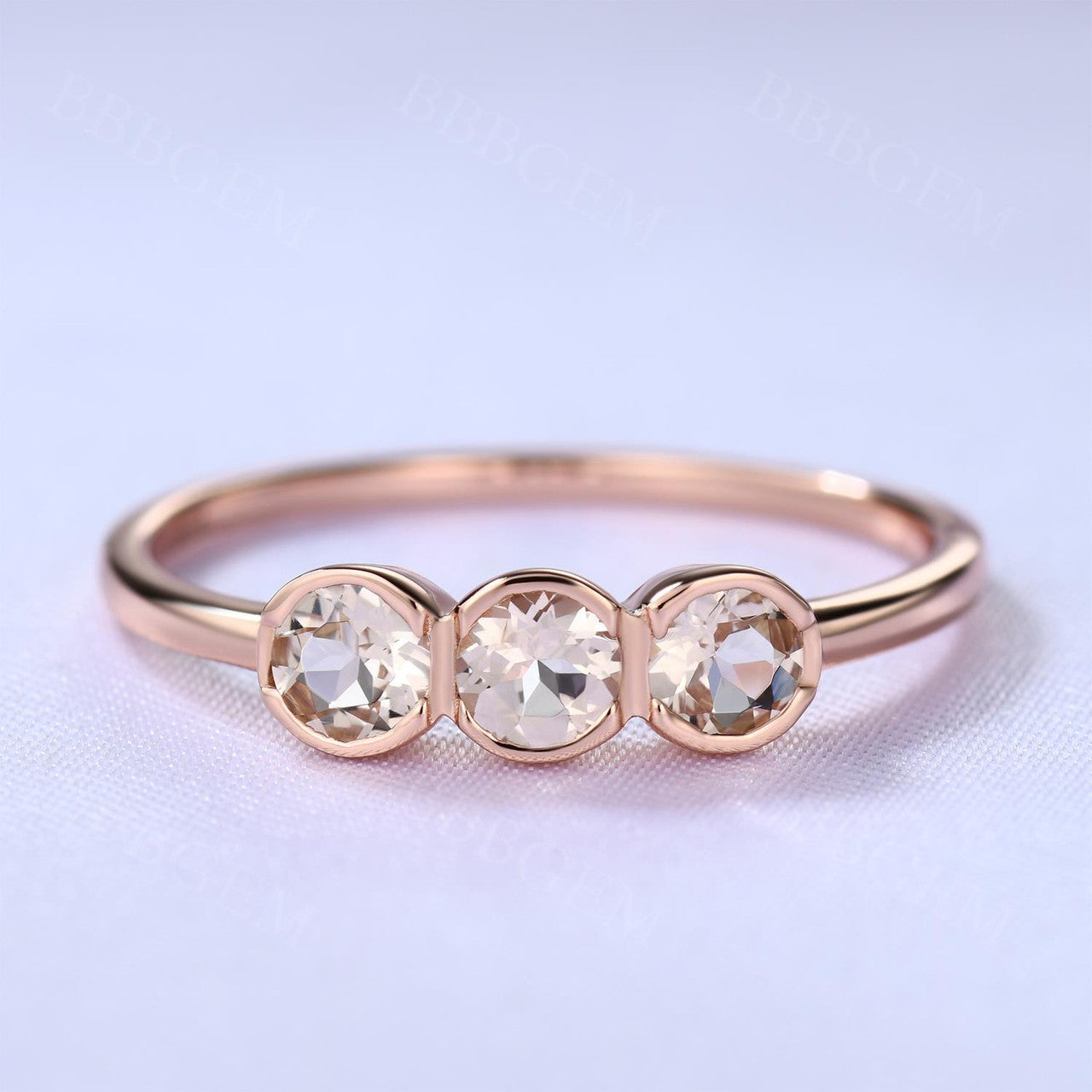 Morganite Wedding Ring - Minimalist Three Stone Engagement Ring for Women, Bridal Promise & Anniversary Gift - Perfect for Proposals, Weddings & Special Occasions