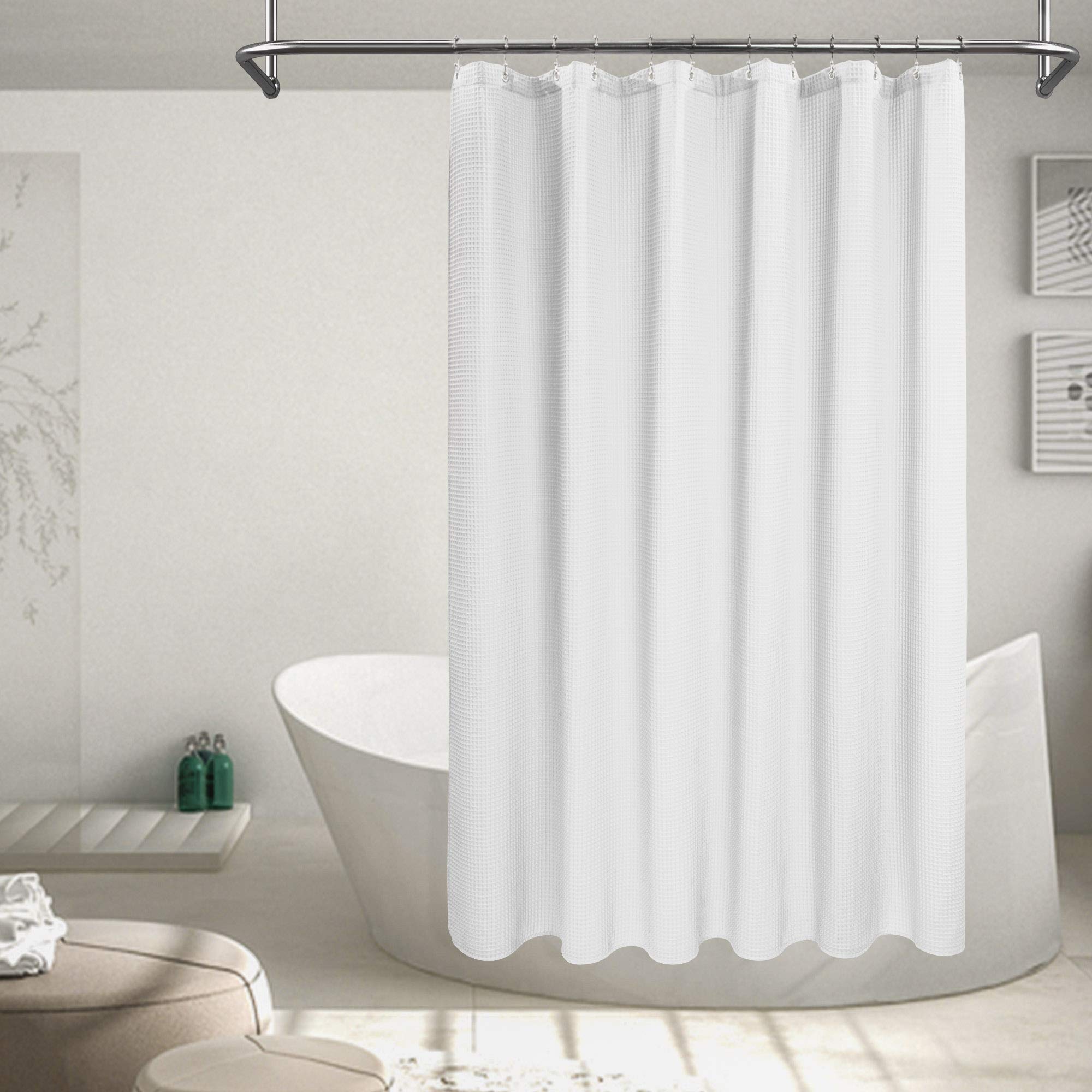 Barossa Design Cotton Blend Shower Curtain - Honeycomb Waffle Weave, Soft & Luxurious Hotel Spa Quality, Machine Washable, White, 72 x 72 Inches - Perfect for Bathroom Decor & Modern Home Spa Experience