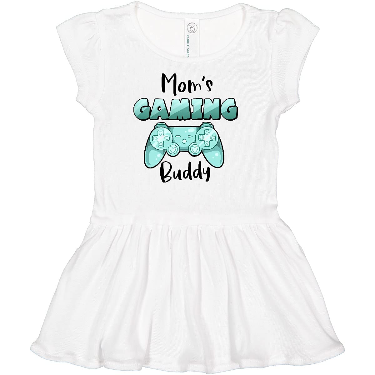 Inktastic Mom's Gaming Buddy - Aqua Controller Print Baby Girl Dress | Cute Gamer Outfit for Infants | Perfect for Gaming Events, Birthday Parties & Photo Shoots
