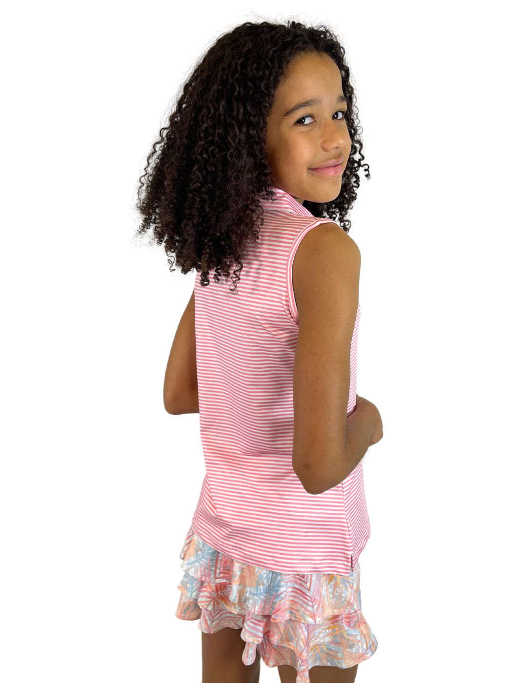 Ansley Youth Girls' Sleeveless Polo Shirt - Breathable Cotton Summer Top for School, Sports & Outdoor Activities