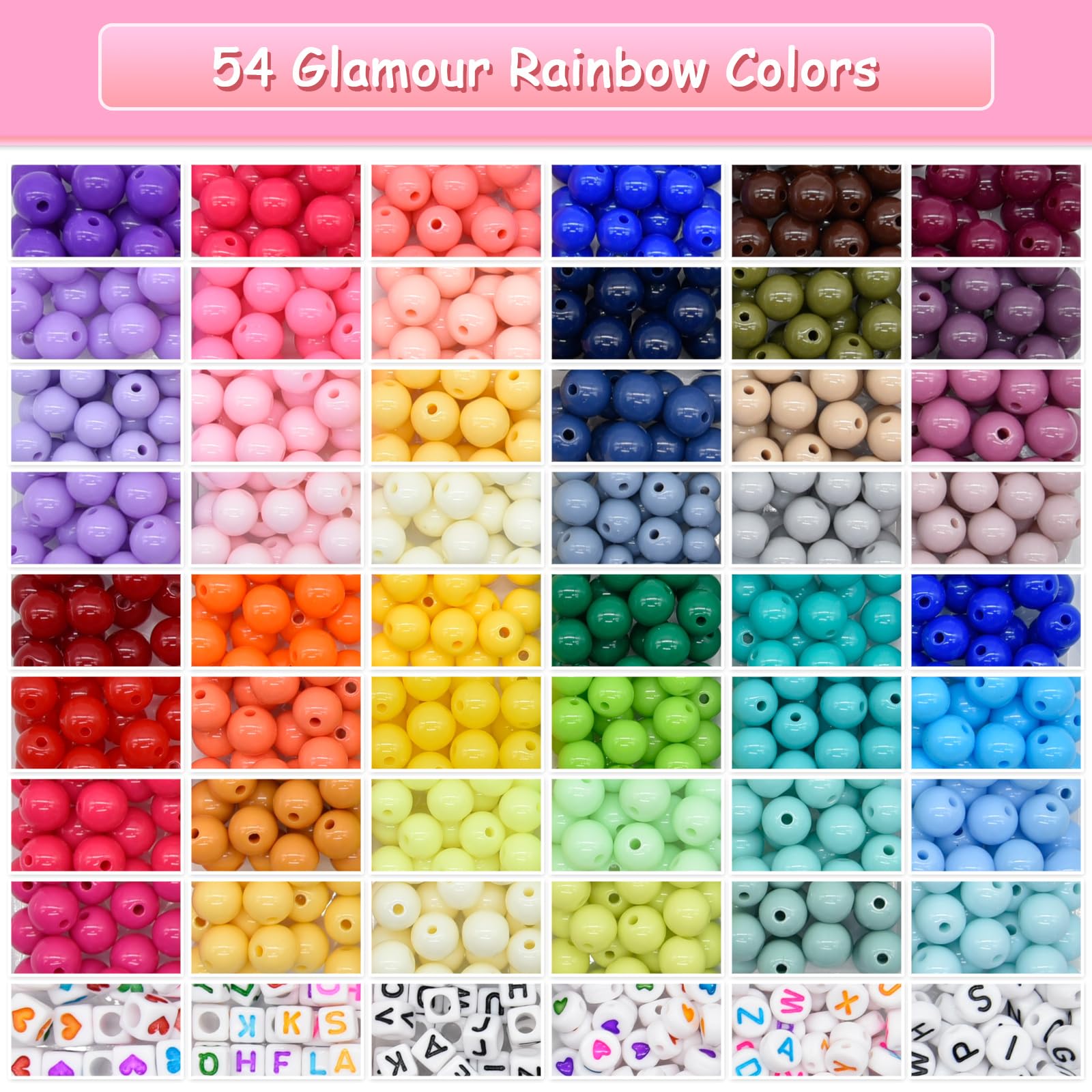 2500PCS Friendship Bracelet Making Kit with 8mm Rainbow Kandi Beads, 1200 Letter Beads & 48 Color Acrylic Beads - DIY Jewelry Craft Supplies for Teens, Kids, Parties & Gifts