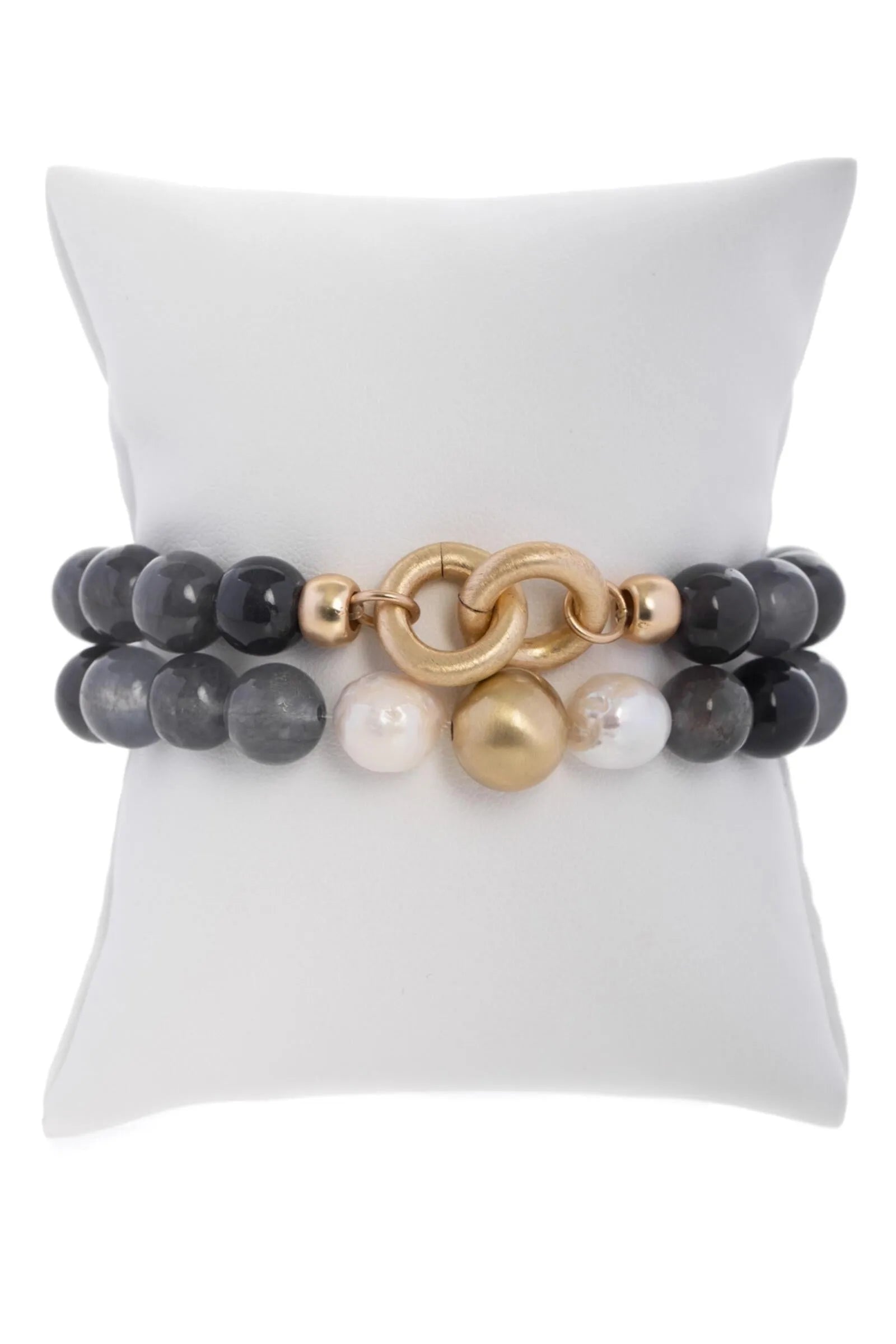 Pearl Stone Stretch Bracelet Set for Women - Natural Gemstone Beaded Elastic Bracelets - Boho Chic Jewelry for Everyday Wear, Yoga & Meditation