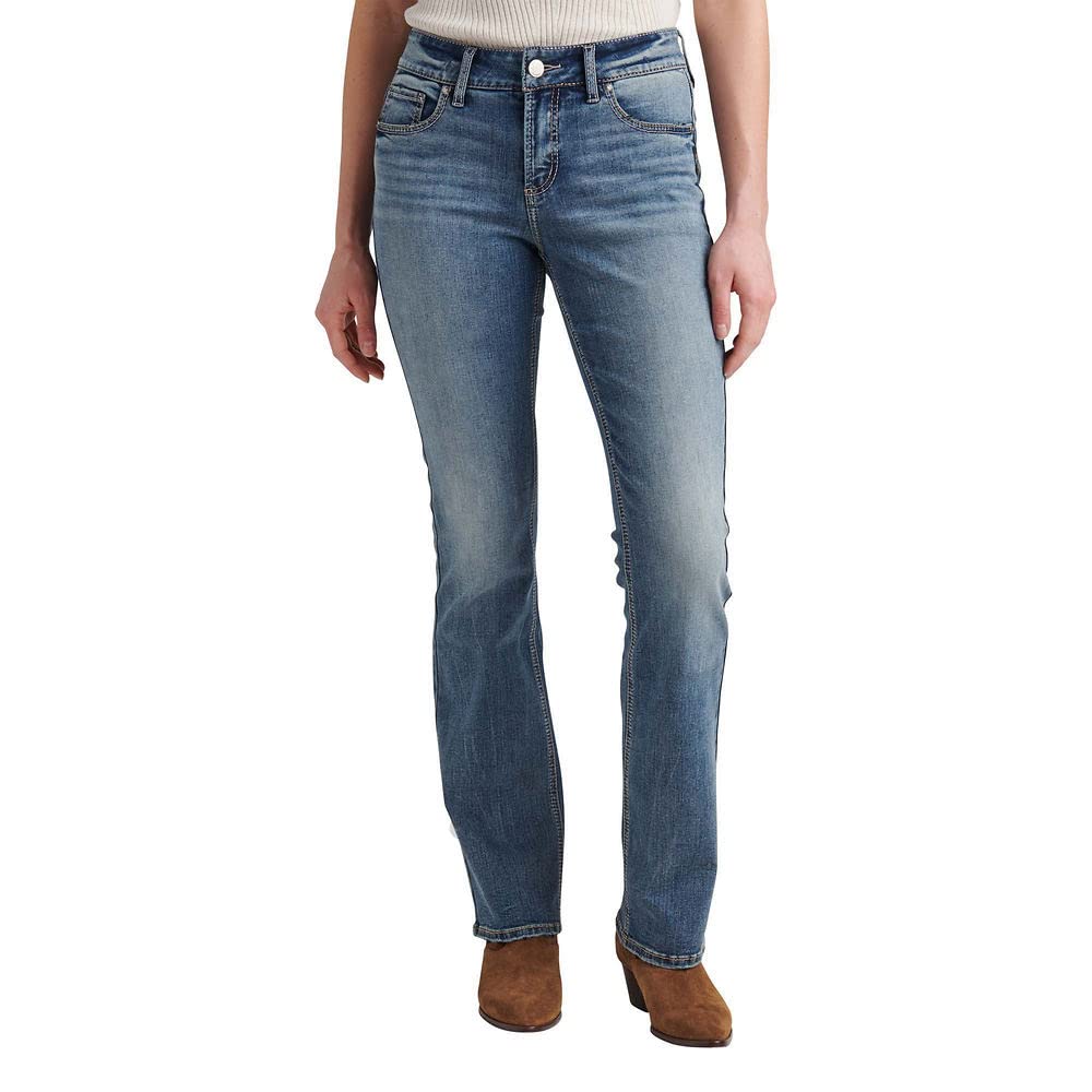Silver Jeans Co. Women's Elyse Mid Rise Slim Bootcut Jeans - Comfortable Stretch Denim Pants for Casual Wear & Everyday Outfits
