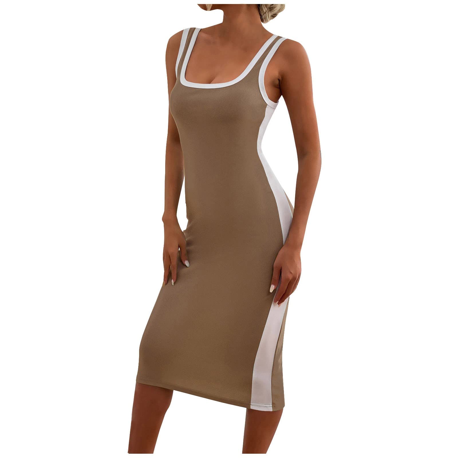 Women's Sexy Sleeveless Solid Color Knit Cocktail Dress - Slim Fit Stretchy Bodycon Party Dress for Summer Night Out, Club Wear, Date Night & Special Occasions