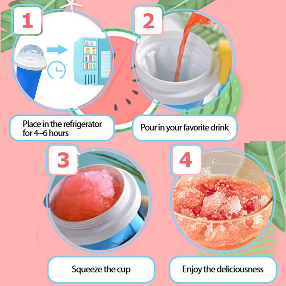 SlushBech Slushy Maker - Quick Frozen Magic Cup with Silicone Straw Spoon for DIY Slushies, Cola & Juice (Blue) - Perfect for Summer Parties, Kids Treats & Homemade Frozen Drinks