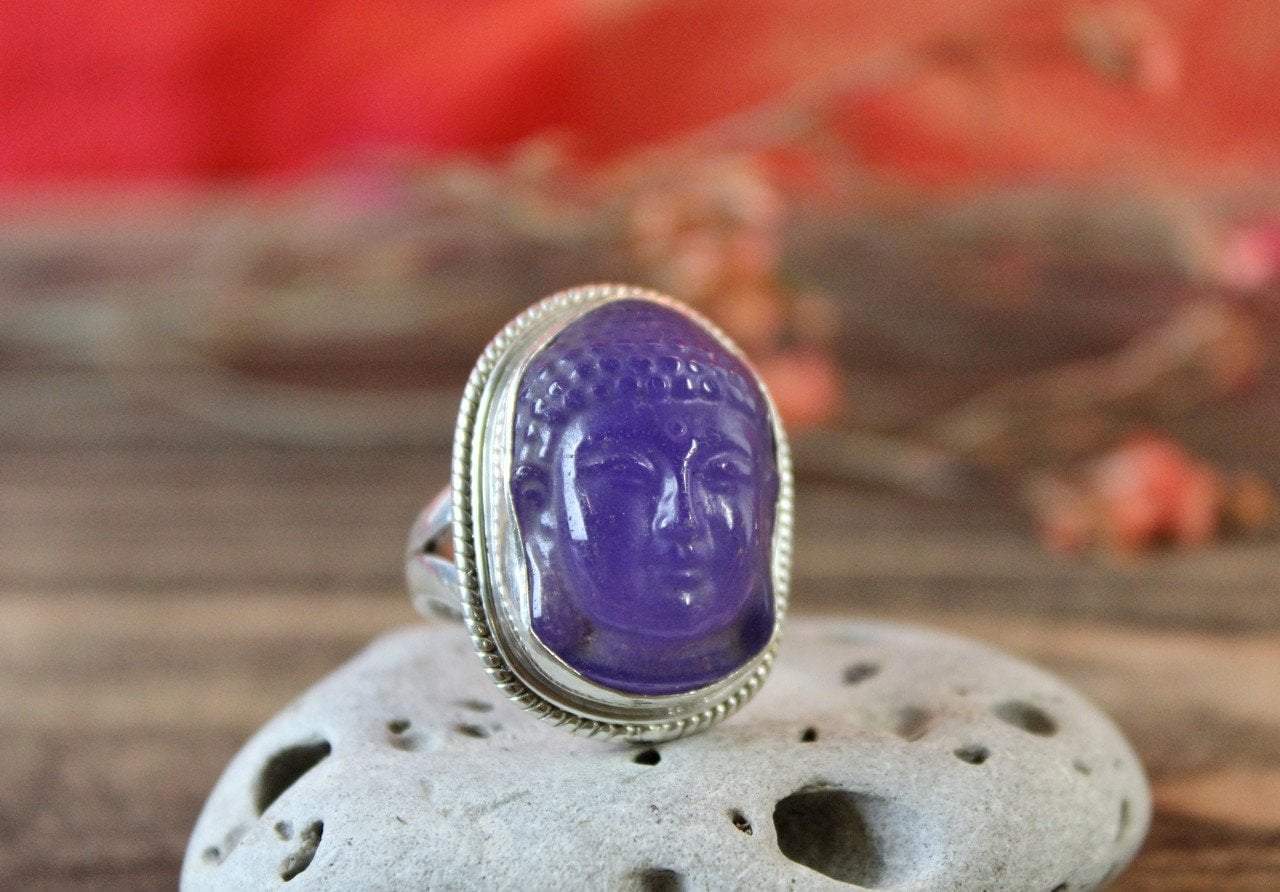 Amethyst Buddha Ring for Women - Healing Crystal Spiritual Jewelry for Meditation & Positive Energy - Perfect for Yoga, Mindfulness & Gift Giving