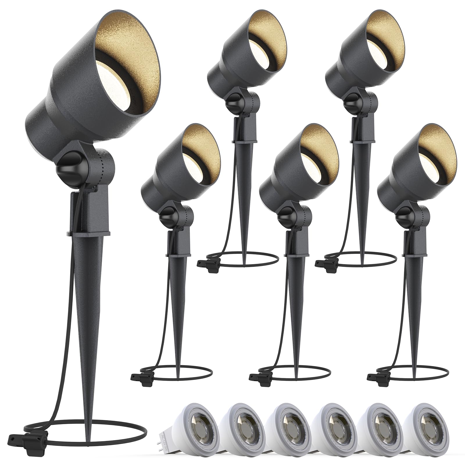 6 Pack 3W LED Low Voltage Landscape Spotlights - 200 Lumen 12V Waterproof Outdoor Flood Lights (3000K Warm White) - Metal Tree Lights for Garden, Yard & Pathway Lighting | Perfect for Highlighting Trees, Shrubs & Architectural Features