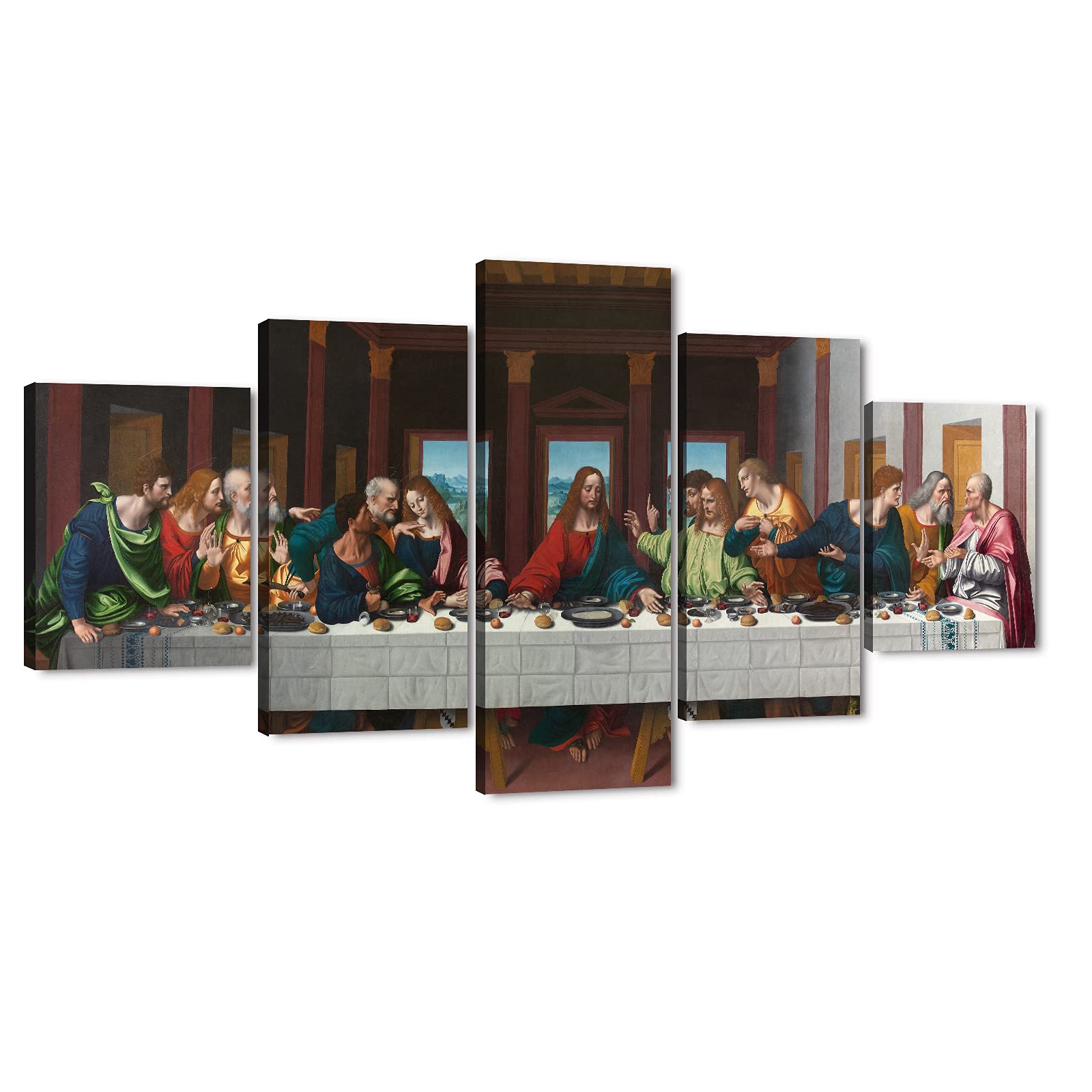 TIMUBA 5-Piece Last Supper Canvas Wall Art Set - Jesus Christ Religious Painting for Home Decor (60x32 Inches) - Perfect for Dining Room, Living Room & Church Wall Decorations - Christian Gift & Biblical Artwork