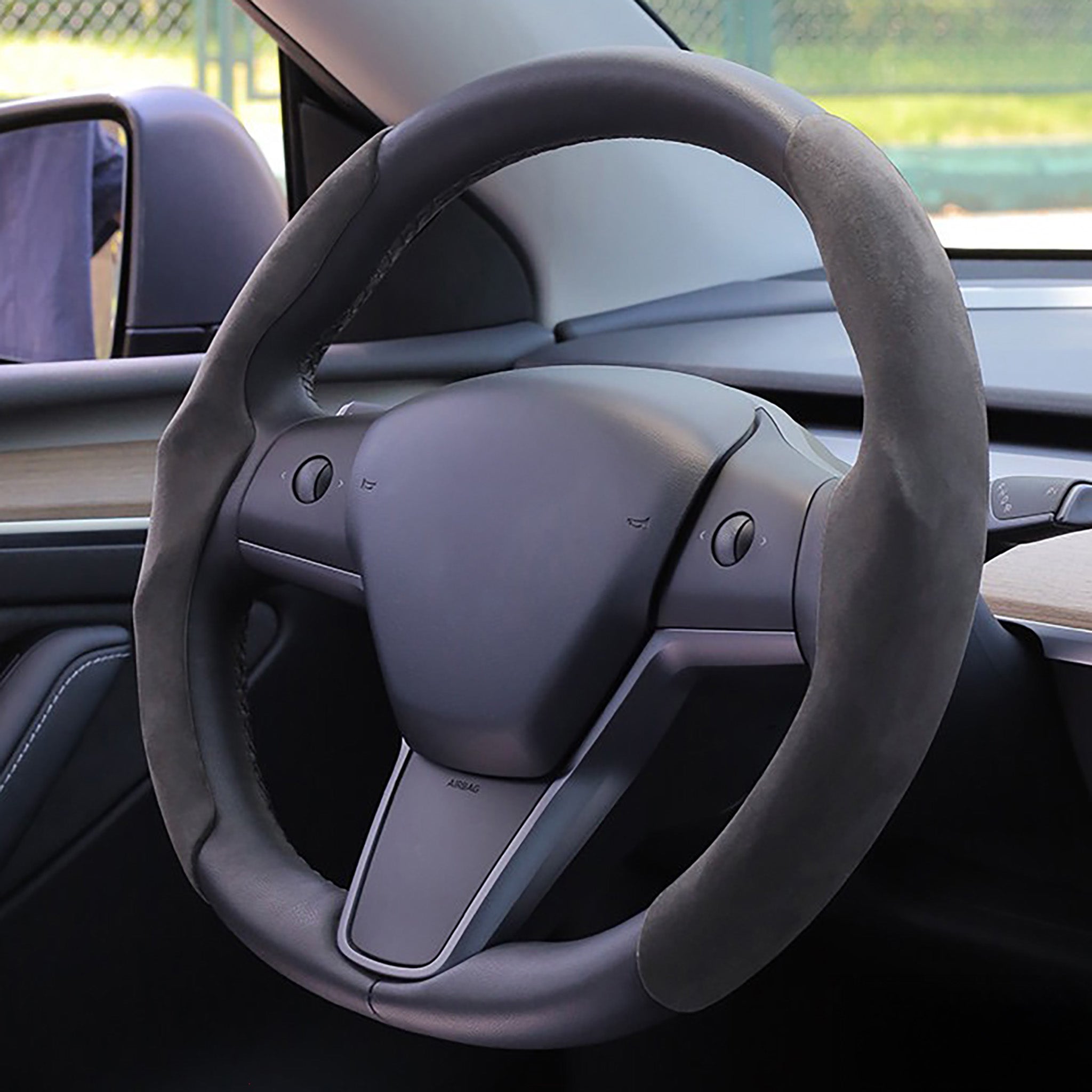 Premium Suede Steering Wheel Cover for Tesla Models Y, 3, S, X (2020-2025) | Custom Fit, Non-Slip Grip | Luxury Driving Comfort for Commuting & Road Trips