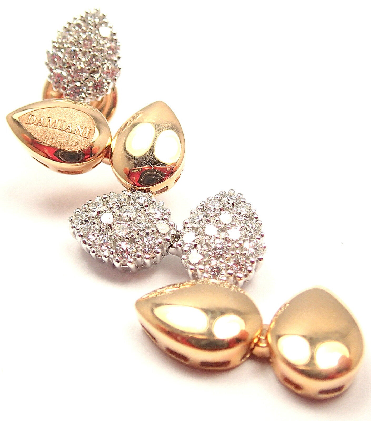 Authentic Damiani Antera 18K Yellow & White Gold Diamond Stud Earrings for Women - Luxury Jewelry Gift for Anniversary, Wedding & Special Occasions