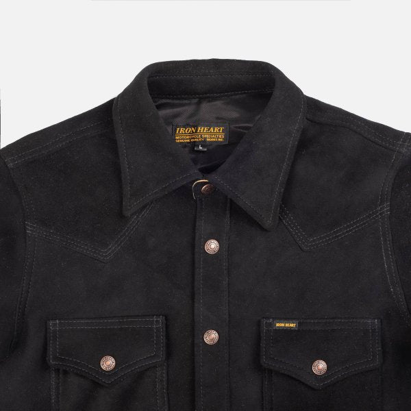 Iron Heart Big Buck Deerskin Western Shirt for Men - Black Cowboy Shirt with Pearl Snap Buttons | Durable & Stylish Western Wear for Rodeo, Ranch Work, and Country Fashion