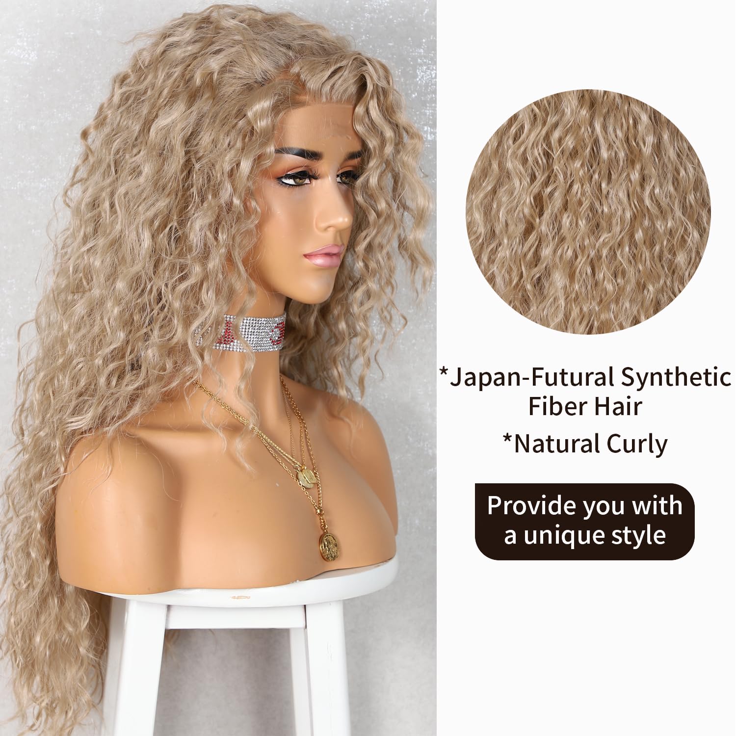 SAPPHIREWIGS 26 Inch Deep Curly Synthetic Lace Front Wig for Black Women - Ash Blonde Glueless Pre-Plucked Heat Resistant Wig | Perfect for Cosplay, Daily Wear & Special Occasions