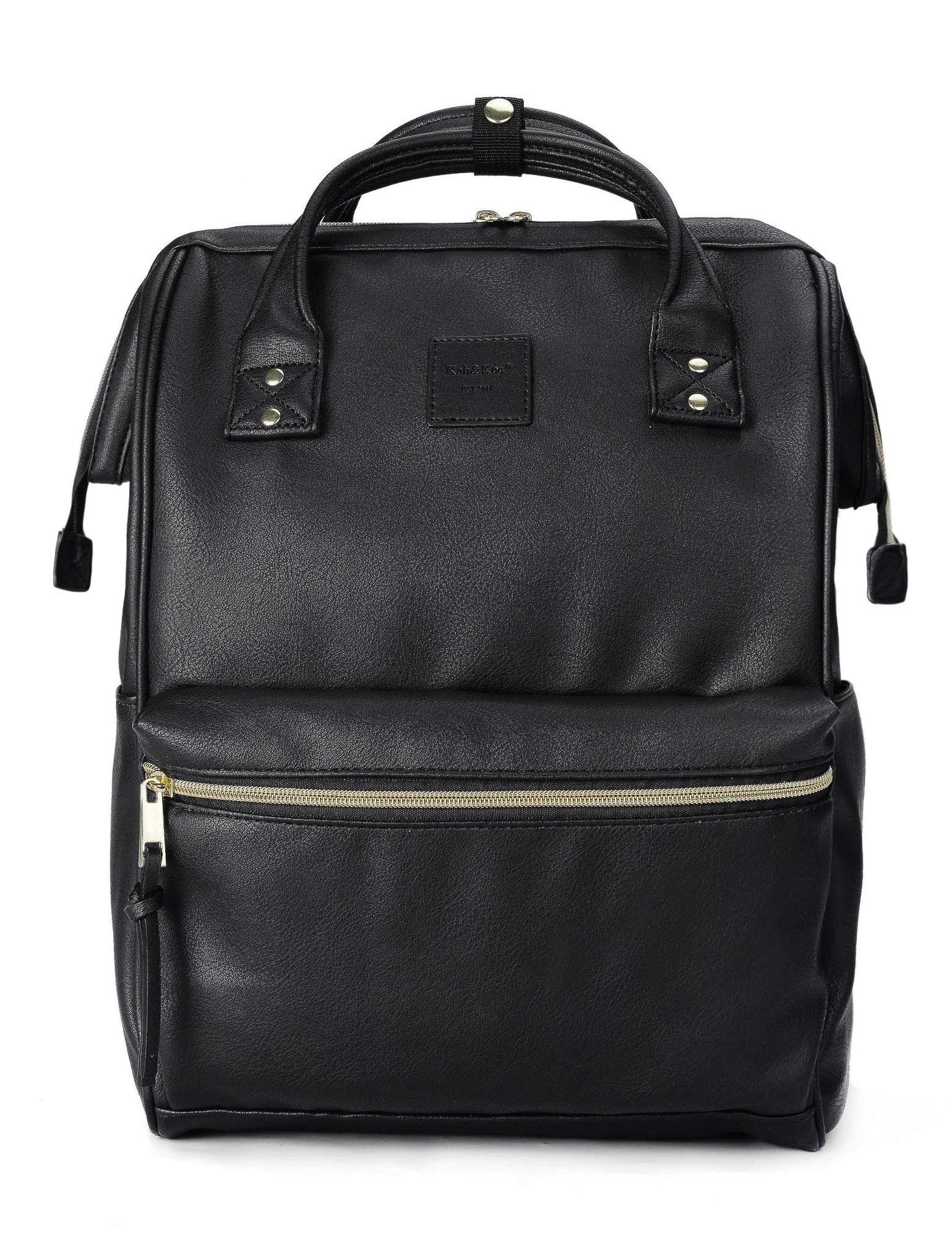 Kah&Kee Faux-Leather Backpack Diaper Bag with Laptop Compartment - Stylish Unisex Diaper Backpack for Travel, School & Work - Perfect for Parents, Students & Professionals