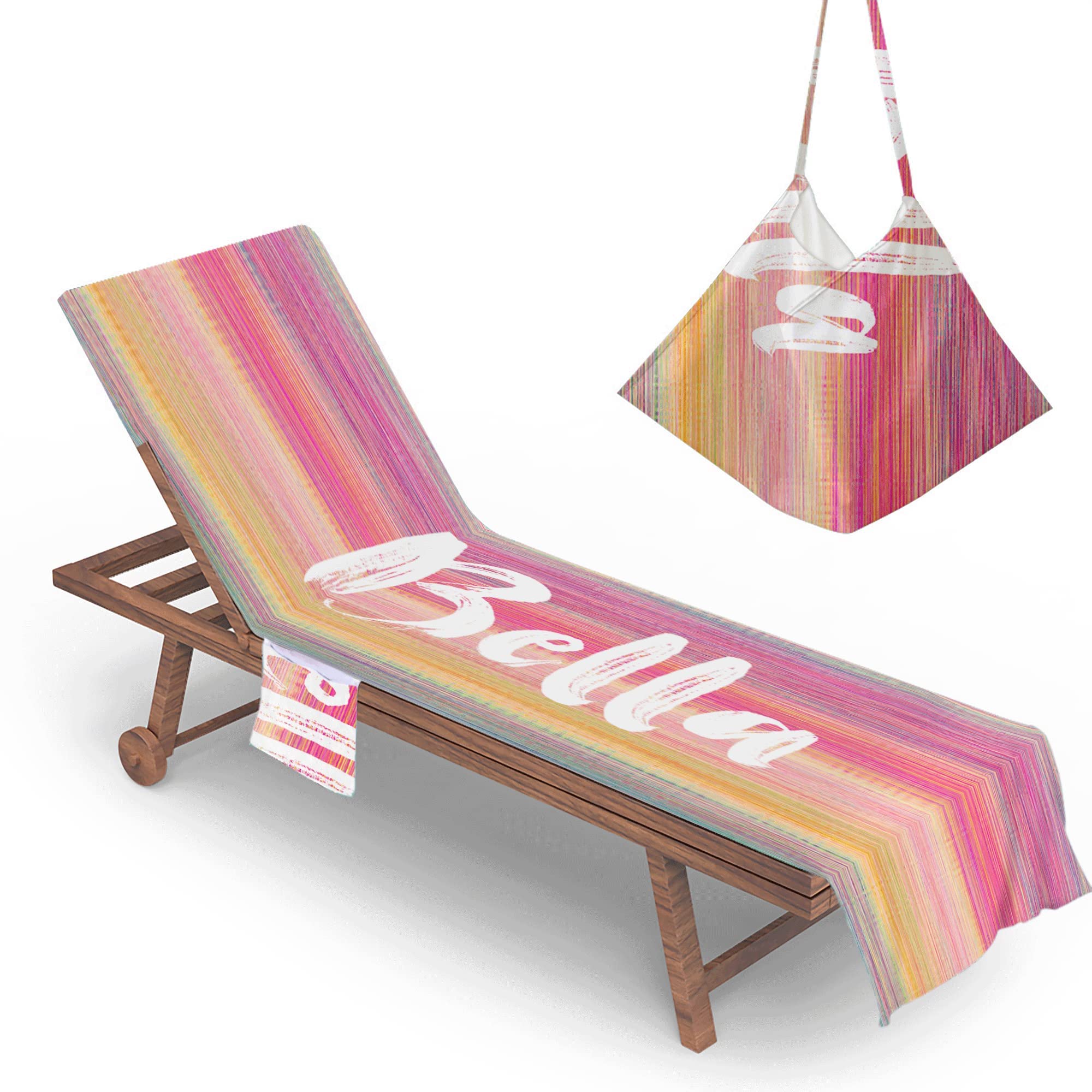 YunTu Personalized Quick-Dry Beach Chair Cover with Side Pockets - Thick Custom Name Chaise Lounge Towel for Pool, Garden, Beach & Hotel (82.6