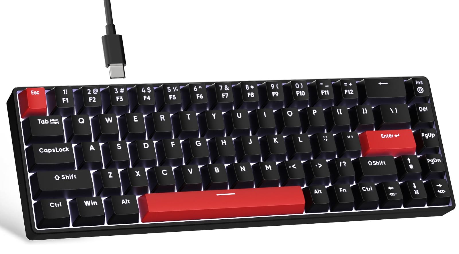 FFJ 60% Compact Mechanical Gaming Keyboard - 68 Keys with Linear Red Switches, Anti-Ghosting, White LED Backlight - Wired USB for Windows PC, Mac, Laptop Gamers (Black) | Perfect for Esports, Office Work & Small Desk Spaces