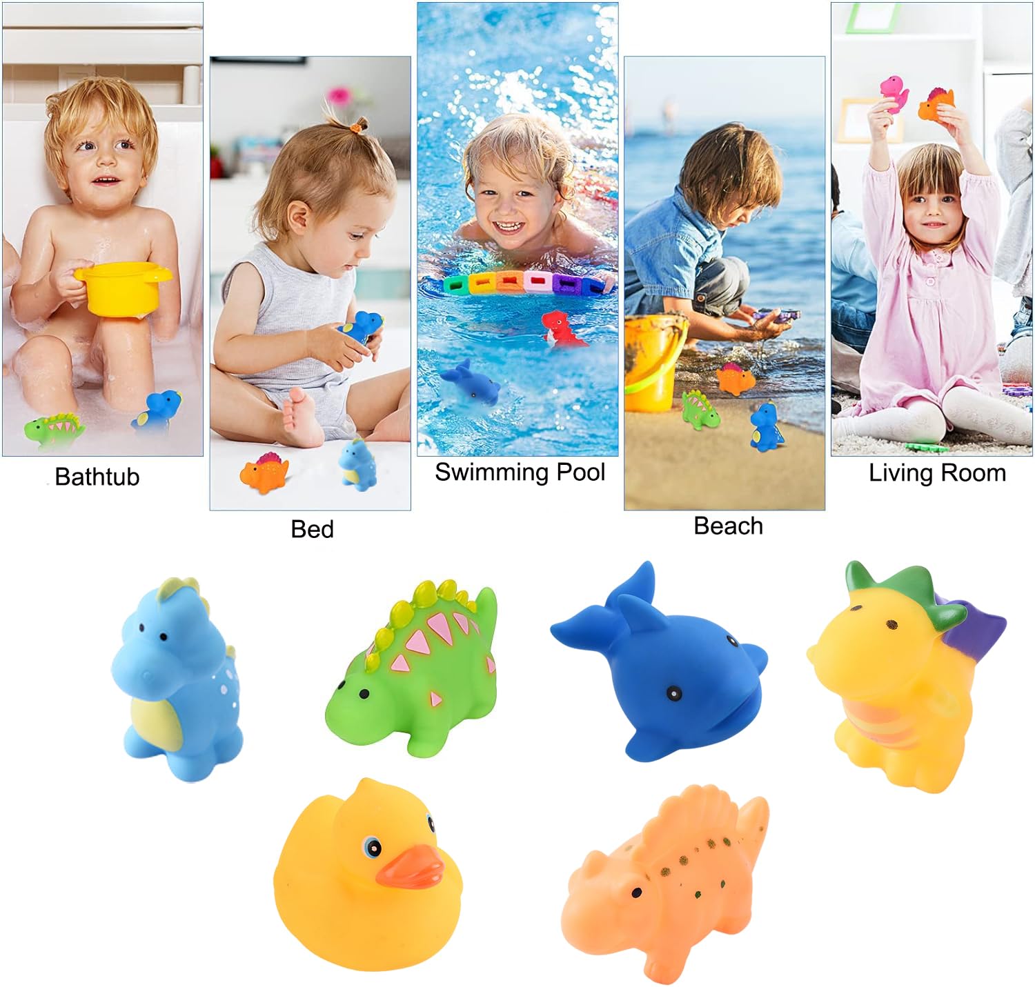 6 Pcs Baby Bath Toys Set - Rubber Ducks & Ocean Animals for Kids 3-5 Years | Fun Water Play Toys for Toddlers, Boys & Girls | Perfect for Summer Beach, Pool Party, Holiday & Birthday Favors | Safe & Durable Bath Time Fun