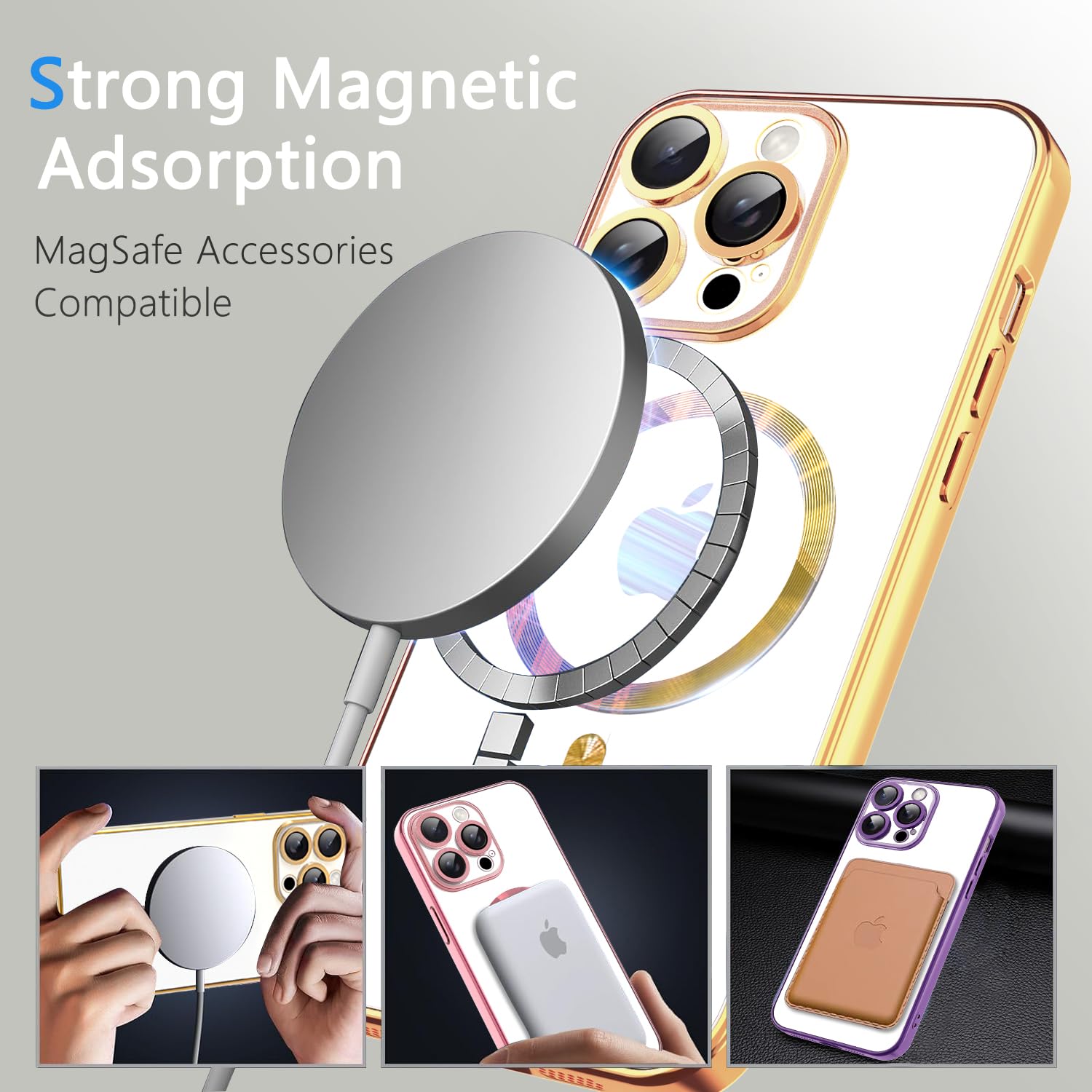 MissCase MagSafe Compatible iPhone 14 Pro Case (6.1 inch) - Clear Magnetic Cover with Camera Lens Protector | Anti-Scratch, Full Protection | Perfect for Everyday Use, Travel & Outdoor Activities - Gold