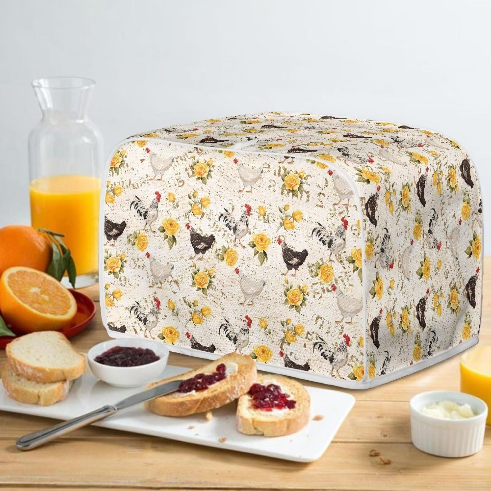 Rooster Chicken Rose Print 2-Slice Toaster Cover - Dust Protection Washable Kitchen Appliance Cover with Handle - Perfect for Bread Makers, Toaster Ovens & Kitchen Accessories - Ideal for Home, Office & Cafe Use