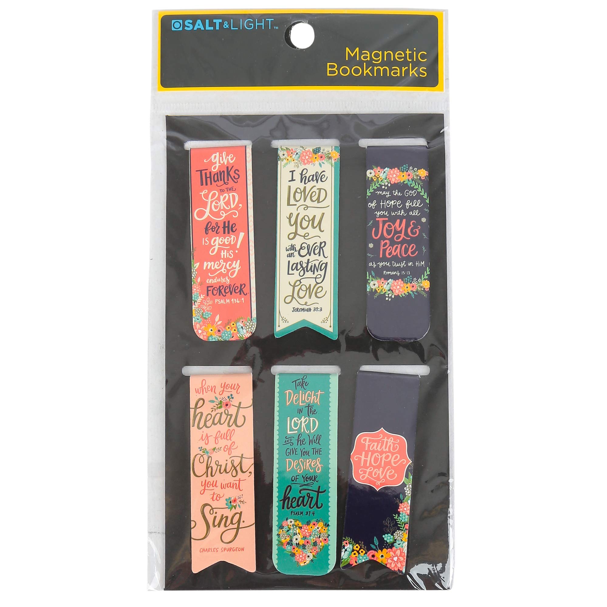 Flower Pattern Magnetic Bookmarks Set of 6 - Salt & Light - Perfect for Books, Journals, and Bible Reading