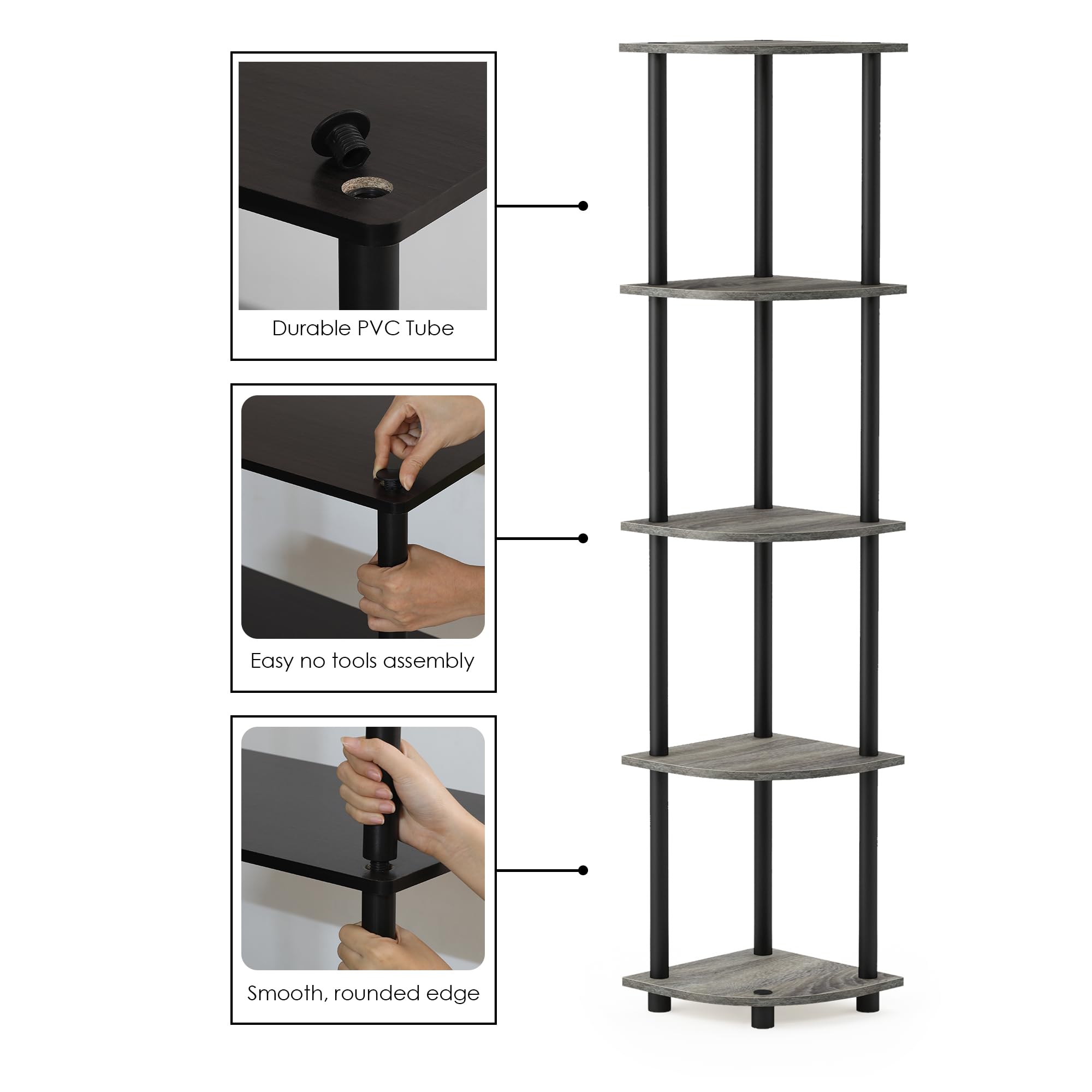Furinno 5-Tier No-Tool Assembly Oak Bookshelf - Perfect for Home Office, Living Room, and Bedroom Storage