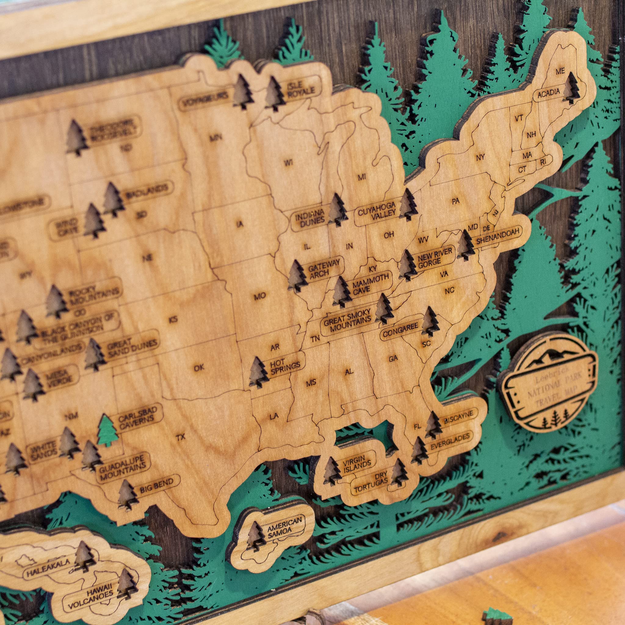 Personalized Wooden National Park Travel Map - Custom Name Engraved - Perfect for Home Decor, Camping Gifts & Adventure Travel Souvenirs