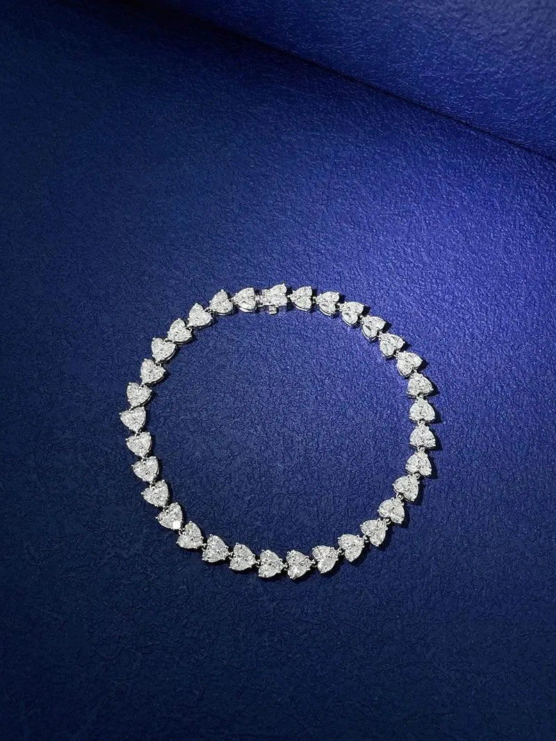 18K White Gold Diamond Bracelet for Women - Luxury Heart-Shaped Engagement Jewelry with Real Natural Diamonds - Perfect for Anniversaries, Proposals & Romantic Gifts