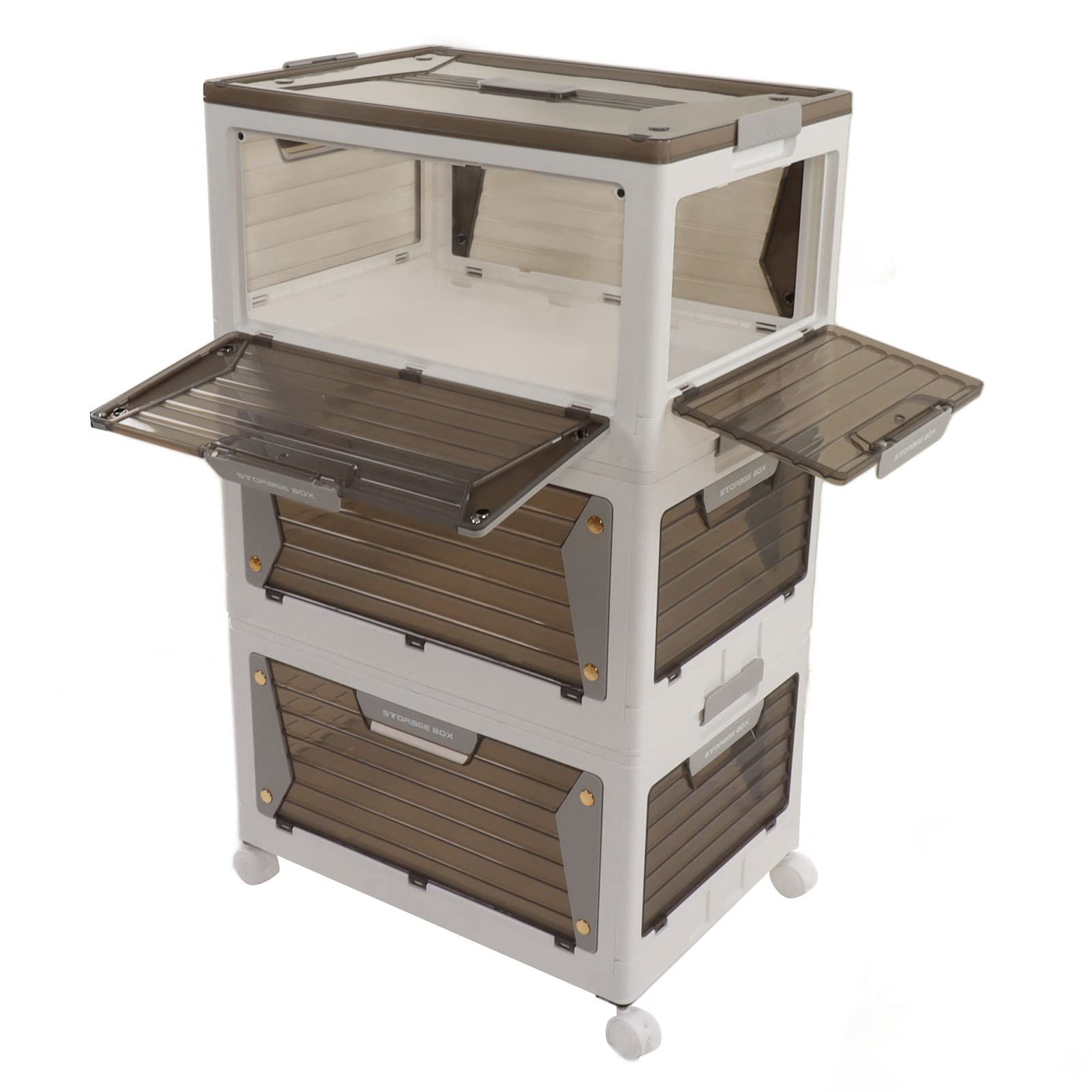Stackable Folding Storage Bins with Magnetic Suction & Wheels - 3-Tier Organizer Box for Home, Office, Closet & Kitchen Organization - Space Saving Storage Container for Toys, Clothes & Household Items