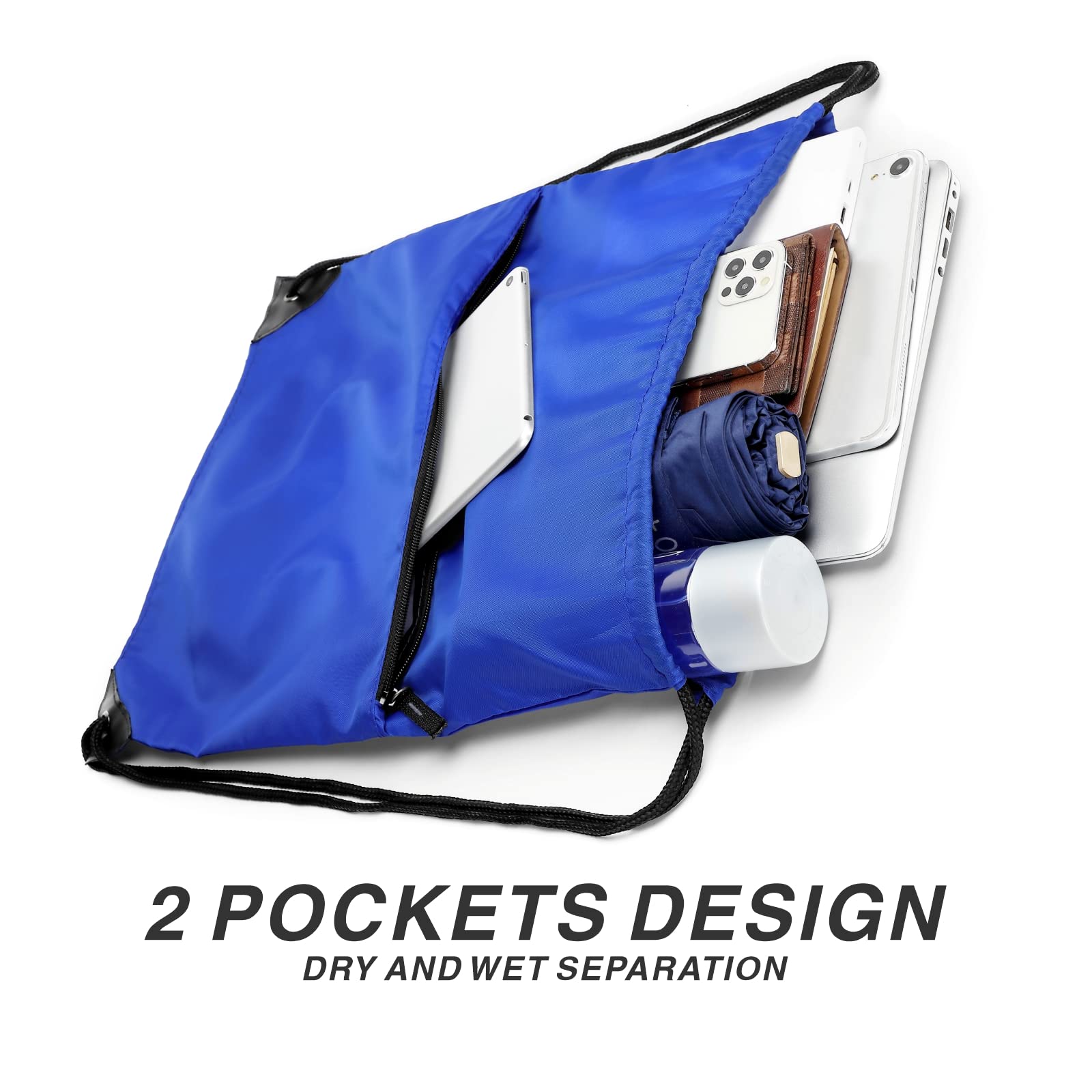 Foldable 210D Nylon Drawstring Backpack with Zipper Side Pocket - Lightweight Sports Gym Tote Bag for Men & Women - Perfect for Travel, Workout, School and Outdoor Activities