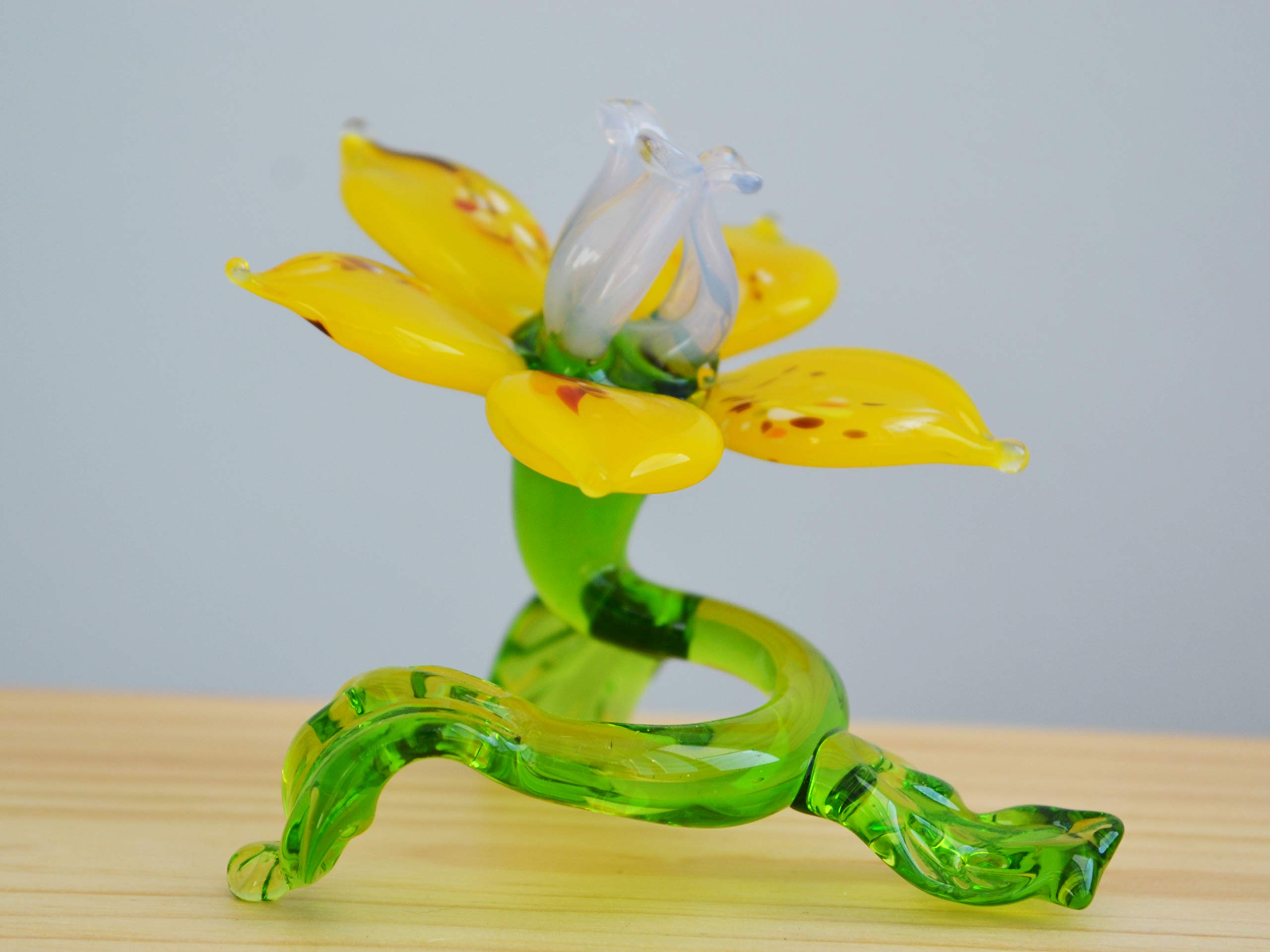 Handmade Yellow Glass Blown Flower Sculpture - Unique Art Glass Figurine for Home Decor, Garden Ornament, Wedding Gift & Party Favors | Perfect for Centerpieces, Shelf Displays & Special Occasions