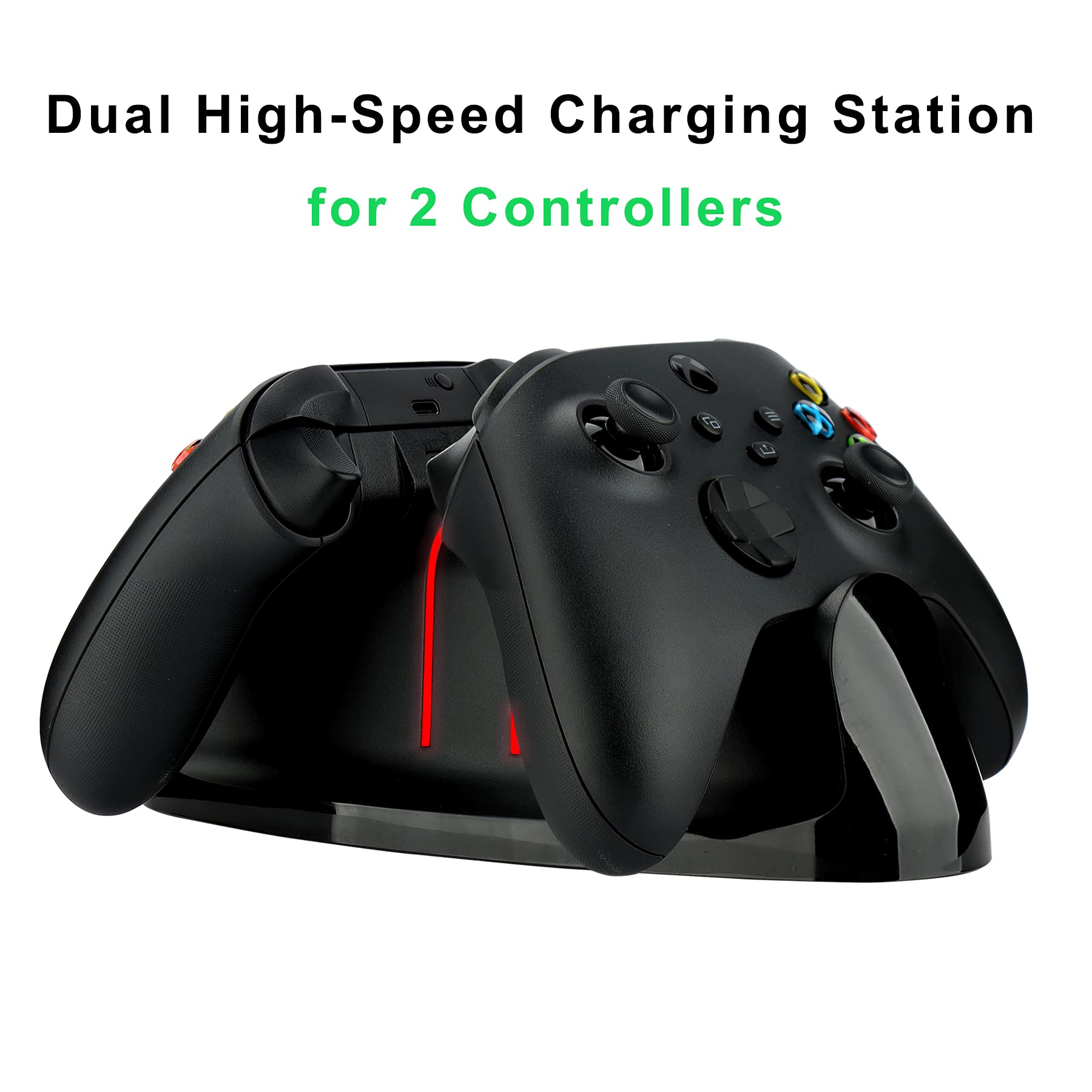 Xbox Series X|S & One Controller Charger - Dual Charging Dock with 2 Rechargeable Battery Packs, 4 Controller Covers, 8 Thumb Grips, Custom Skin & USB Charging Cable - Perfect for Gaming Sessions & Multiplayer Setup