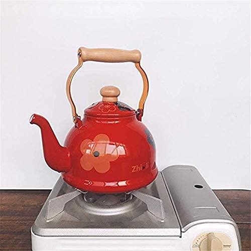 Stainless Steel Whistling Tea Kettle 2.5L - Enamel Stovetop Teapot with Wooden Handle & Floral Pattern (Red) - Perfect for Home, Kitchen, Office & Tea Lovers
